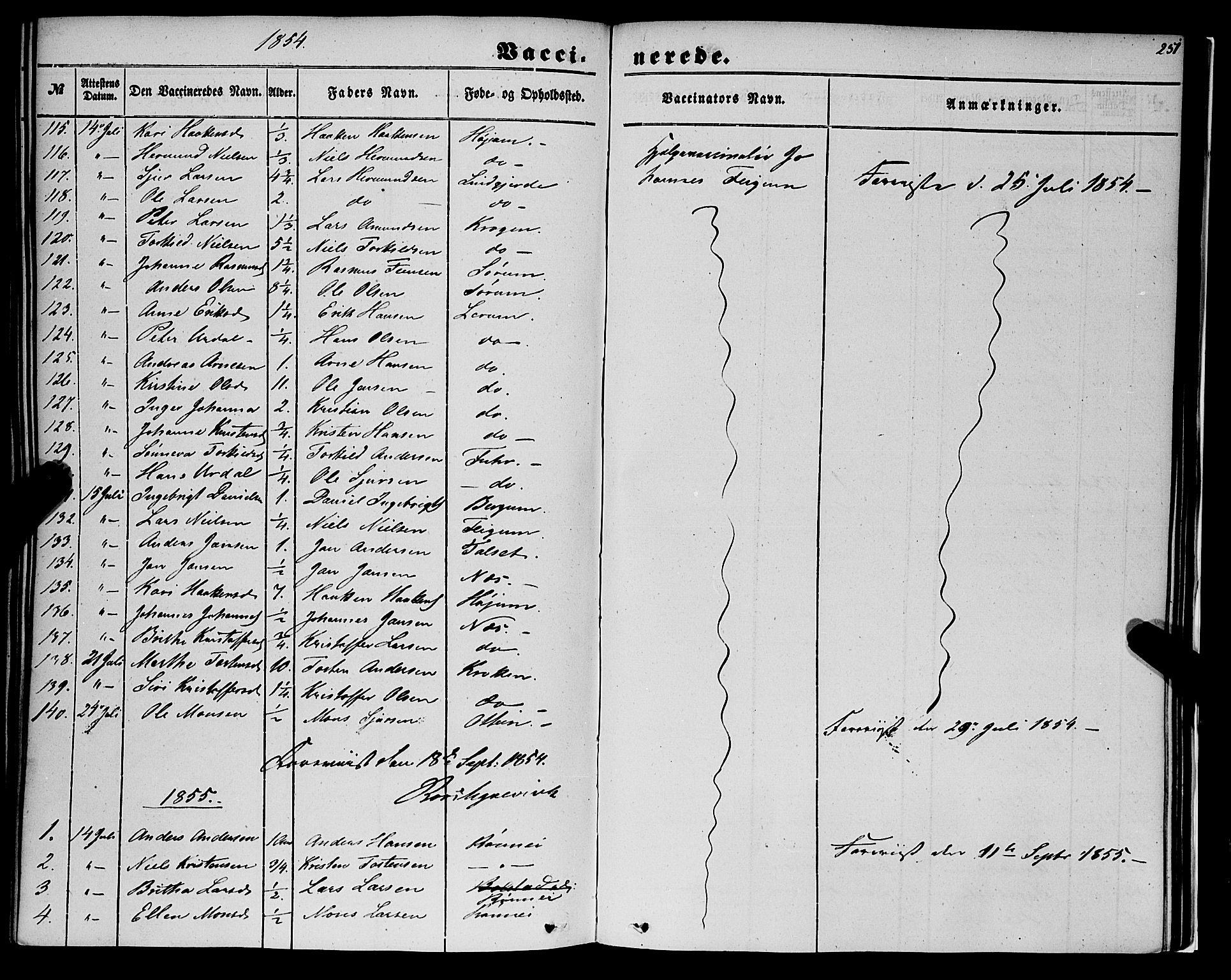 Luster sokneprestembete, AV/SAB-A-81101/H/Haa/Haaa/L0007: Parish register (official) no. A 7, 1849-1859, p. 251