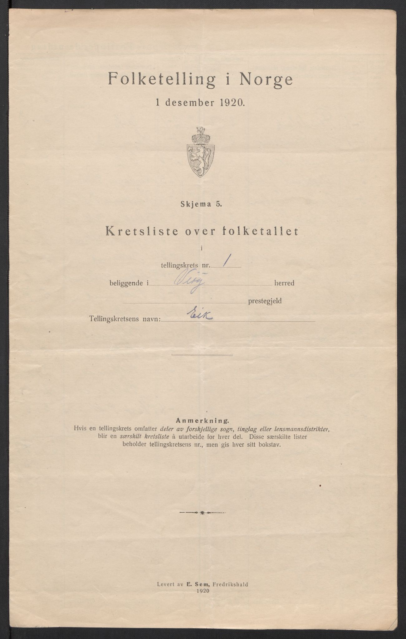 SAT, 1920 census for Veøy, 1920, p. 6