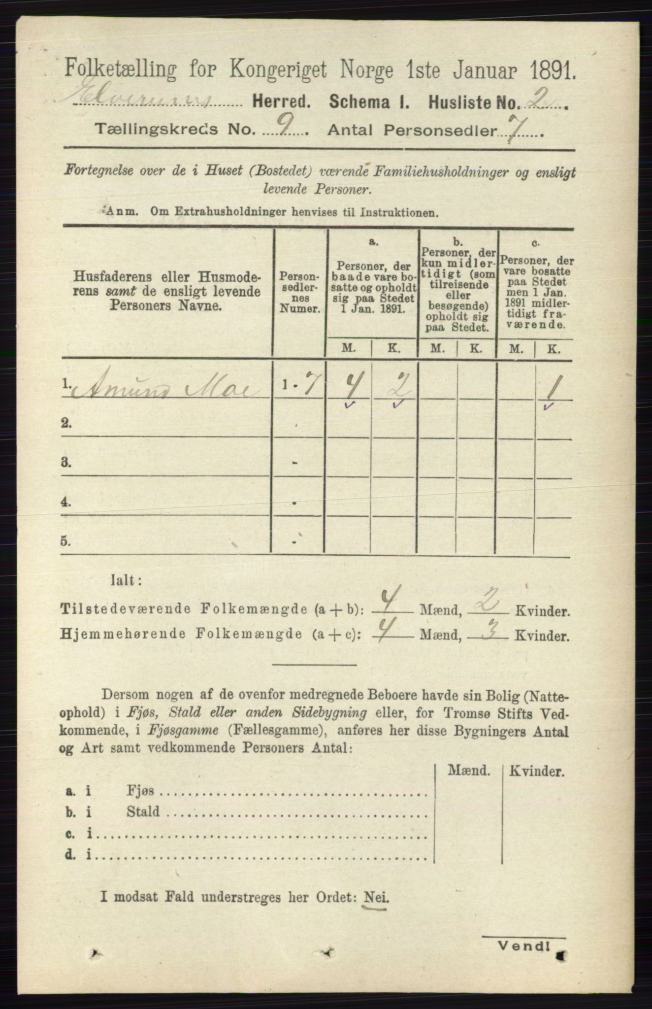 RA, 1891 census for 0427 Elverum, 1891, p. 7604