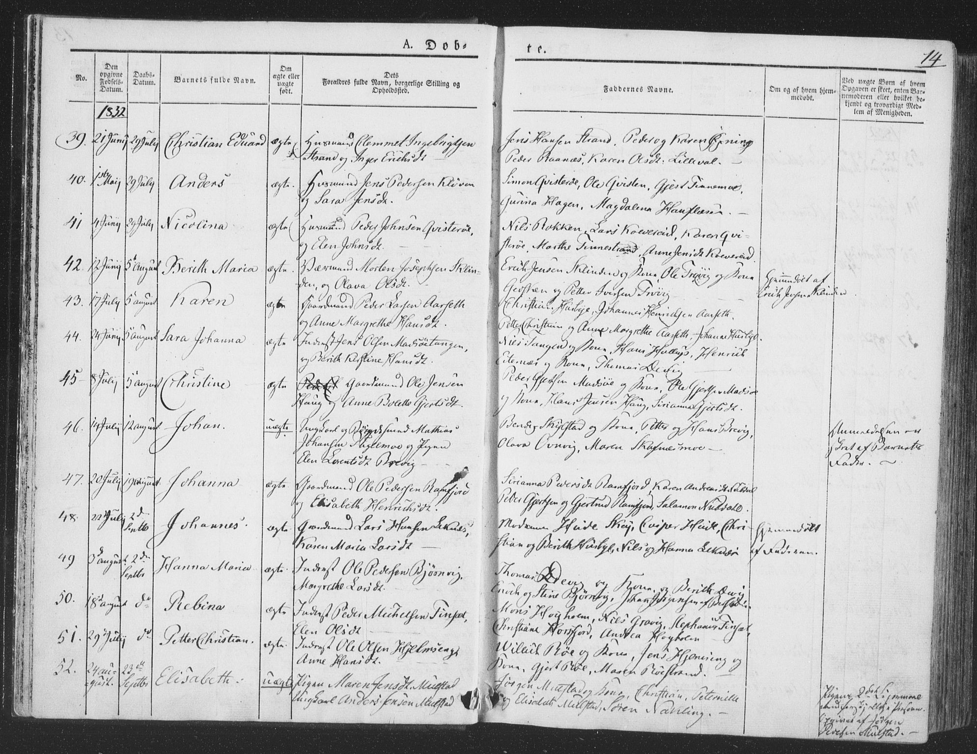 Ministerialprotokoller, klokkerbøker og fødselsregistre - Nord-Trøndelag, AV/SAT-A-1458/780/L0639: Parish register (official) no. 780A04, 1830-1844, p. 14