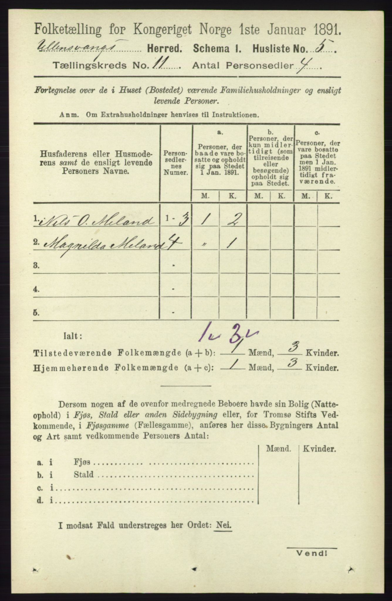 RA, 1891 census for 1230 Ullensvang, 1891, p. 4206