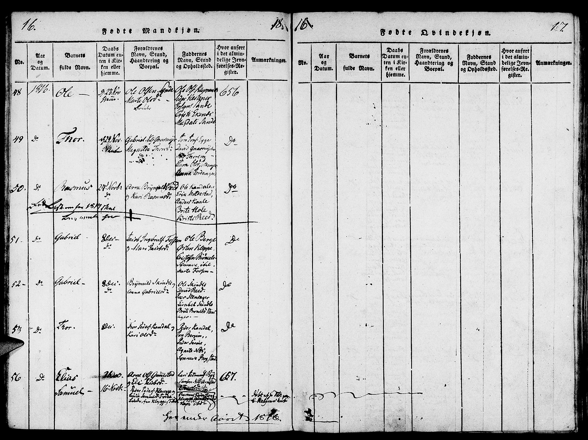 Gloppen sokneprestembete, AV/SAB-A-80101/H/Haa/Haaa/L0006: Parish register (official) no. A 6, 1816-1826, p. 16-17