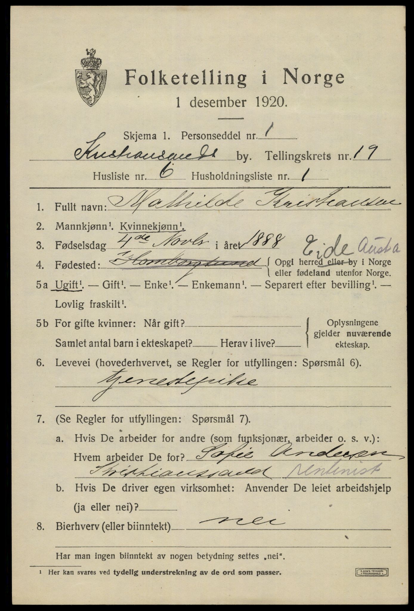 SAK, 1920 census for Kristiansand, 1920, p. 34917