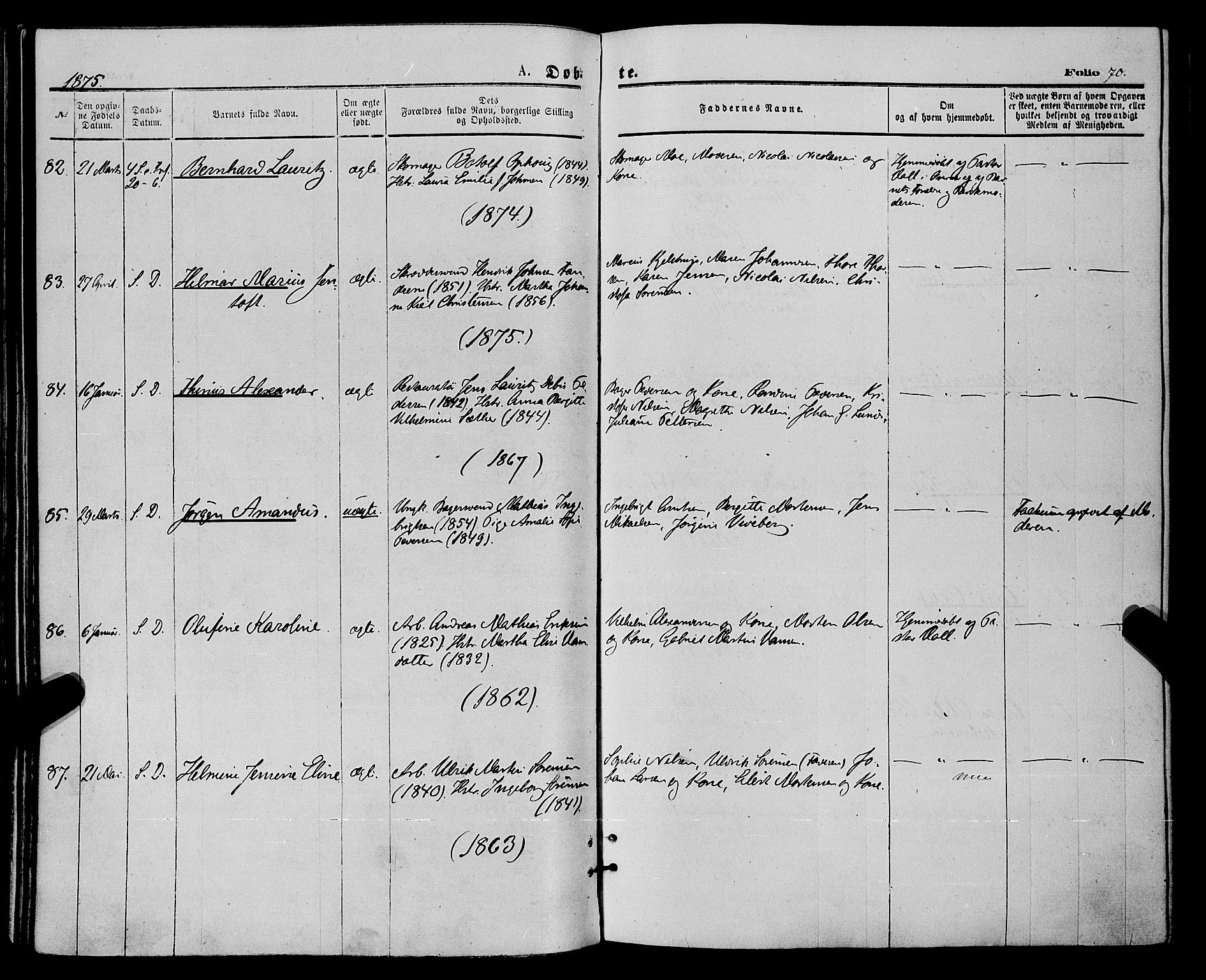 Tromsø sokneprestkontor/stiftsprosti/domprosti, SATØ/S-1343/G/Ga/L0013kirke: Parish register (official) no. 13, 1872-1877, p. 70