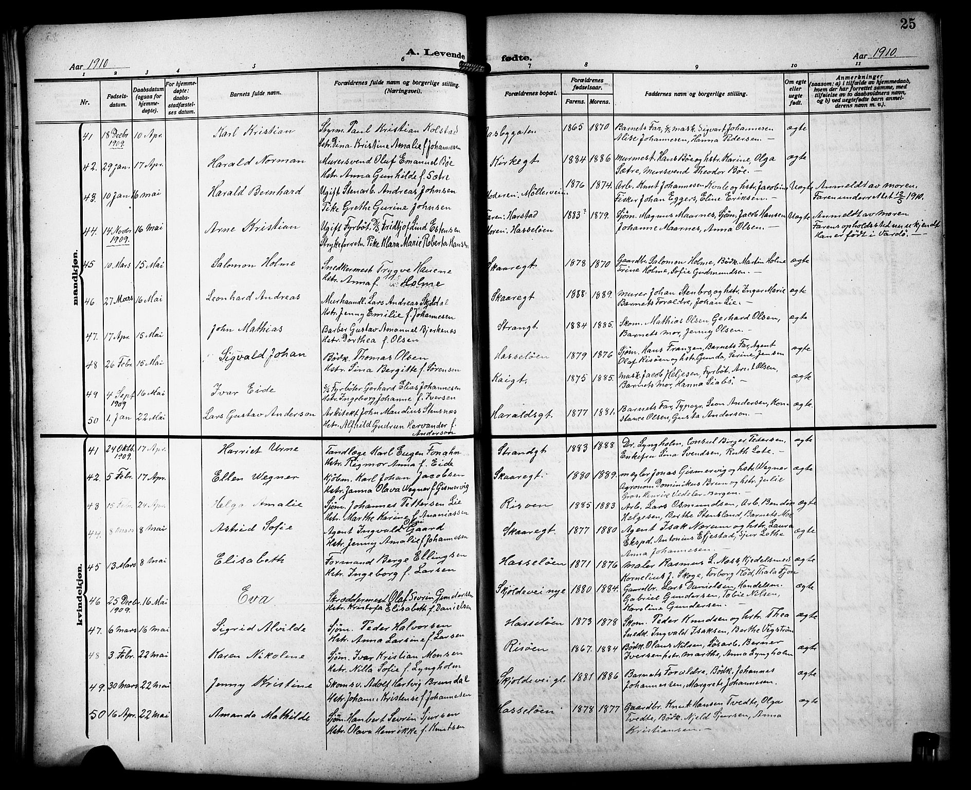 Haugesund sokneprestkontor, AV/SAST-A -101863/H/Ha/Hab/L0007: Parish register (copy) no. B 7, 1909-1920, p. 25