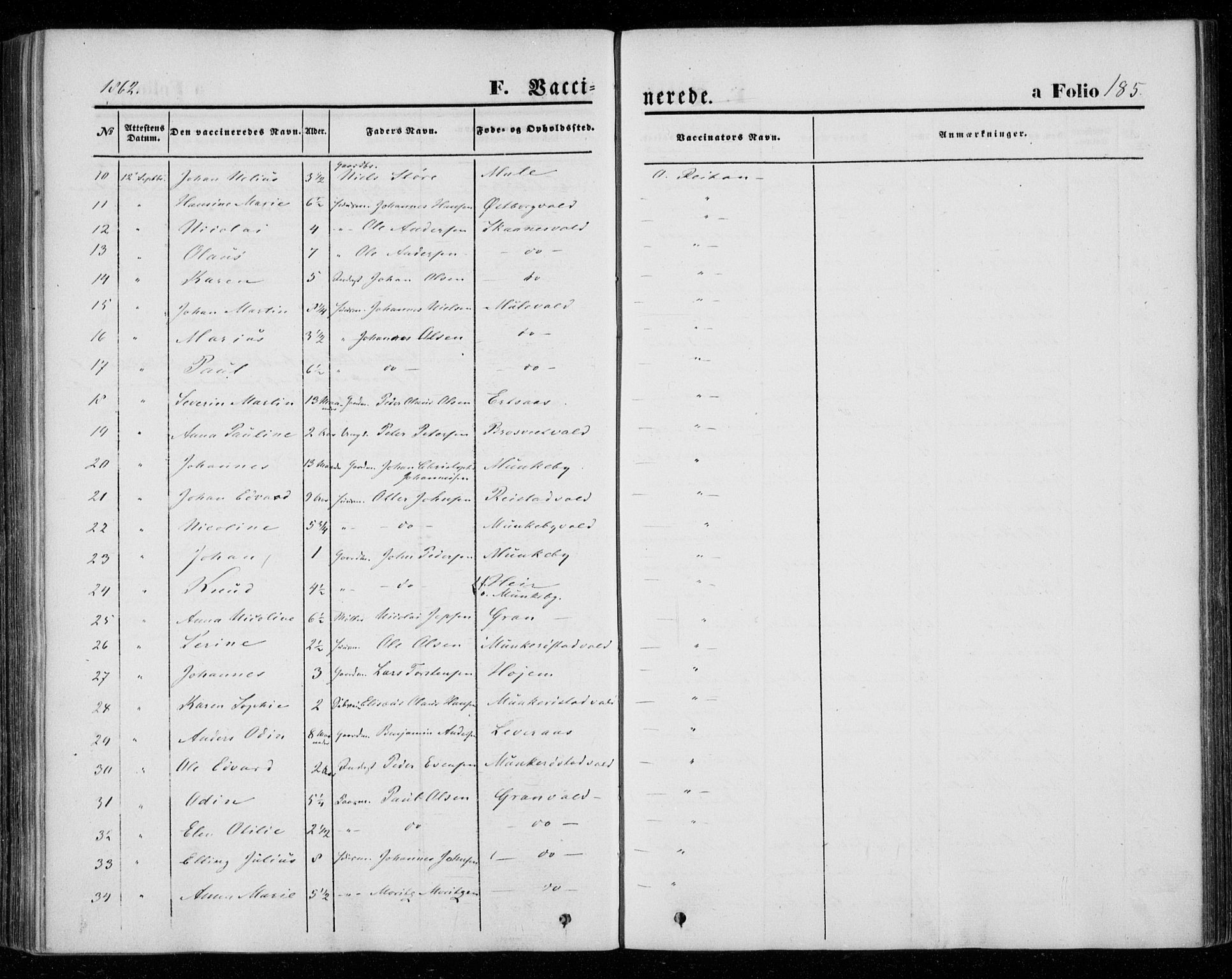 Ministerialprotokoller, klokkerbøker og fødselsregistre - Nord-Trøndelag, SAT/A-1458/720/L0184: Parish register (official) no. 720A02 /1, 1855-1863, p. 185