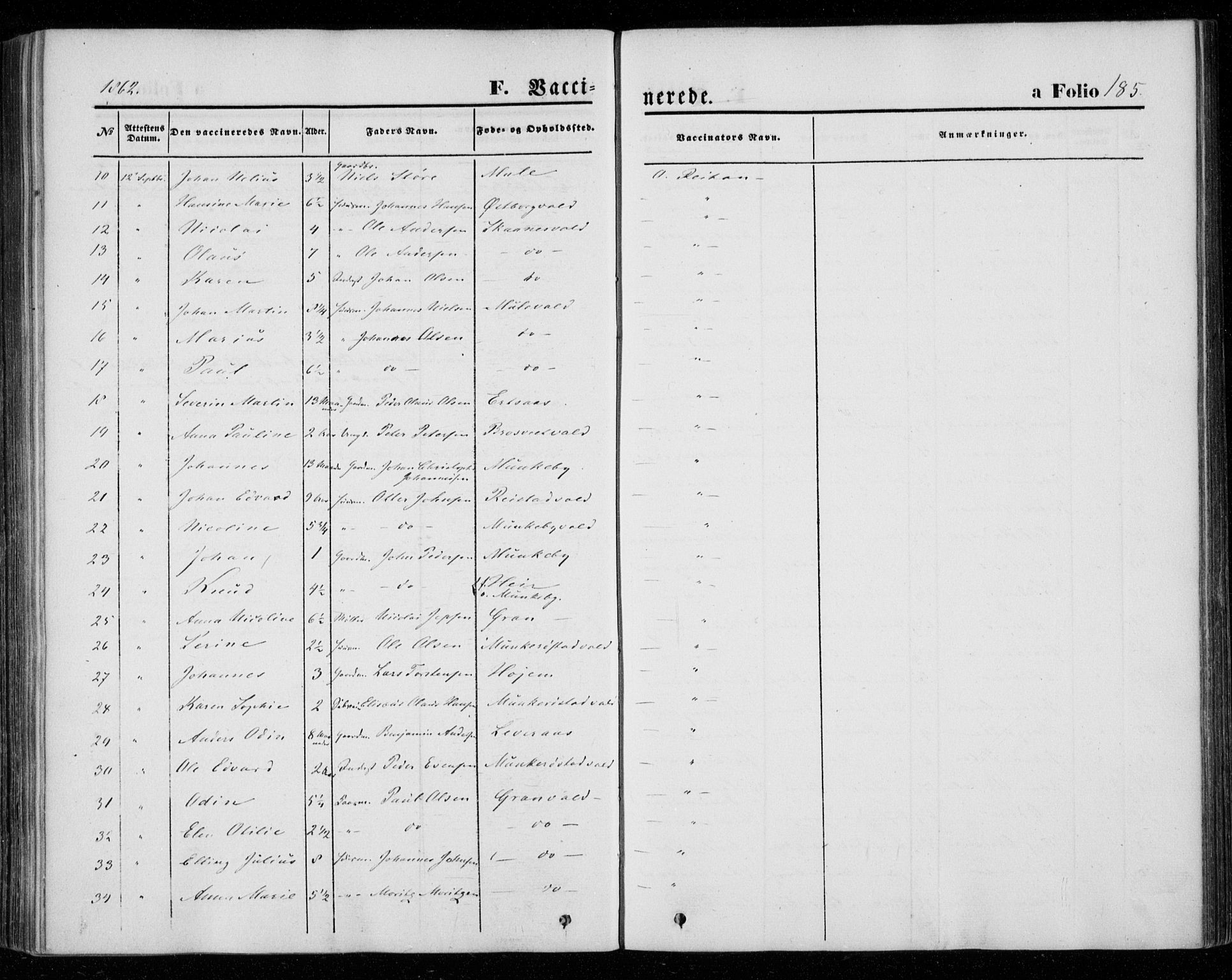 Ministerialprotokoller, klokkerbøker og fødselsregistre - Nord-Trøndelag, AV/SAT-A-1458/720/L0184: Parish register (official) no. 720A02 /1, 1855-1863, p. 185