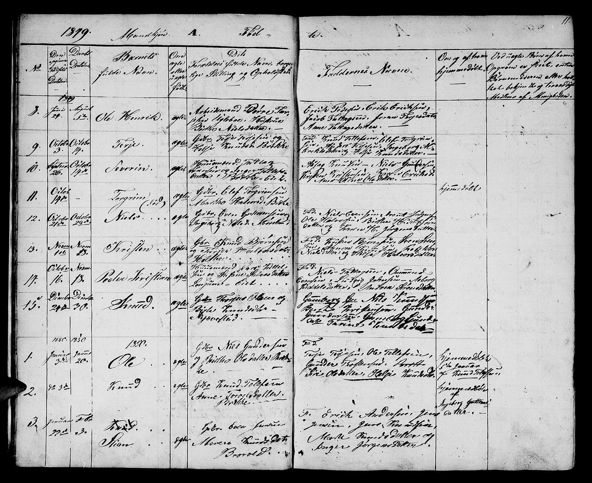 Austre Moland sokneprestkontor, SAK/1111-0001/F/Fb/Fba/L0001: Parish register (copy) no. B 1, 1842-1868, p. 11
