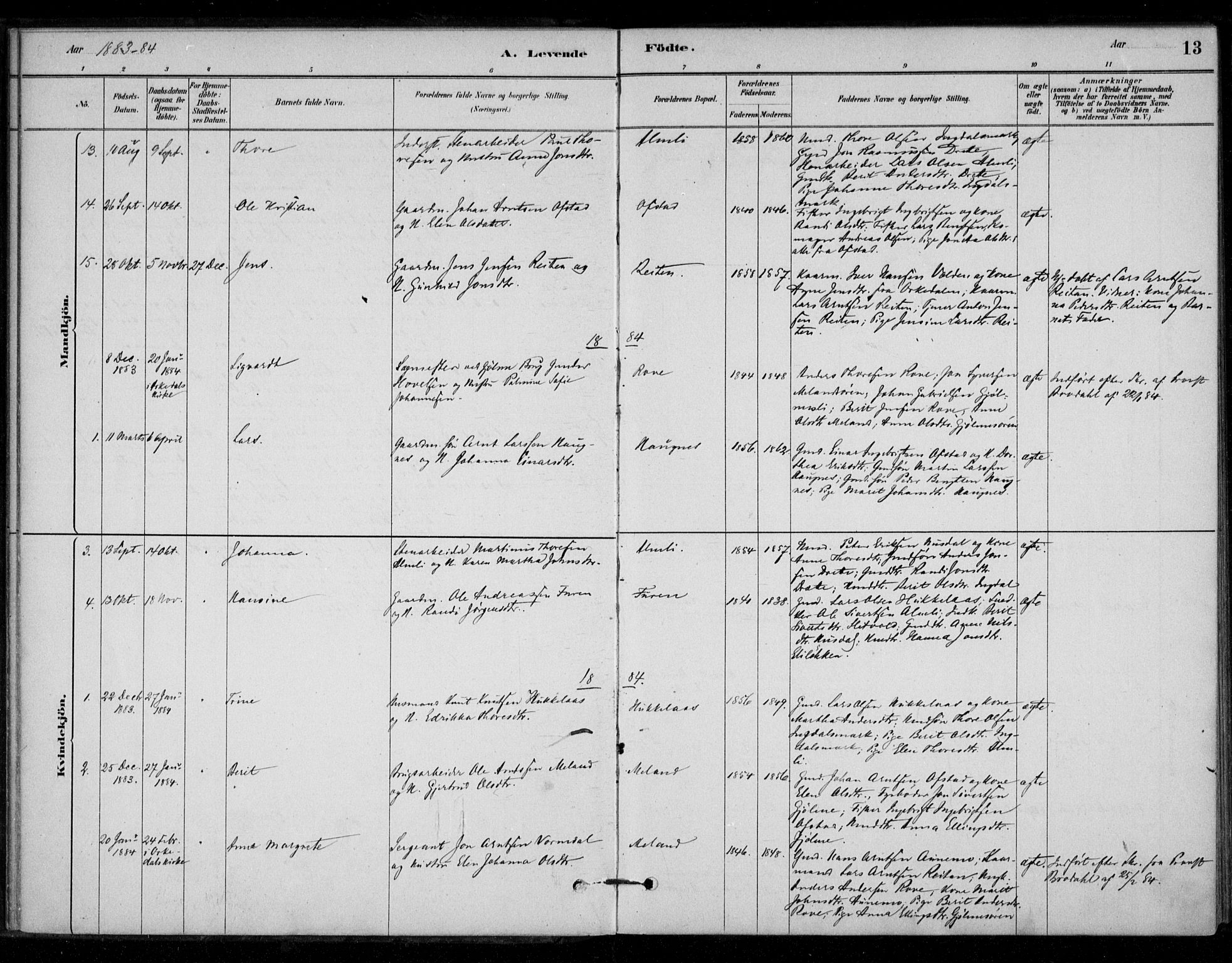 Ministerialprotokoller, klokkerbøker og fødselsregistre - Sør-Trøndelag, AV/SAT-A-1456/670/L0836: Parish register (official) no. 670A01, 1879-1904, p. 13