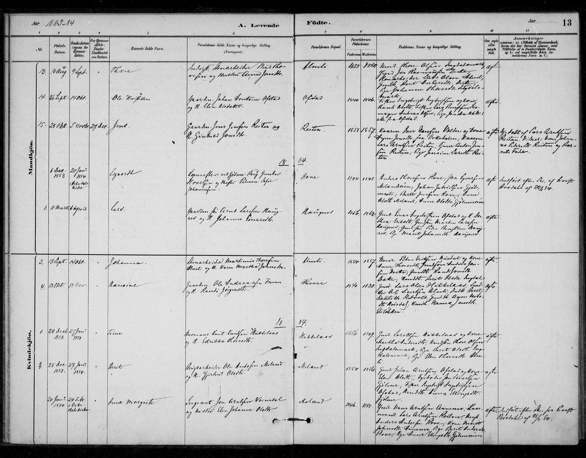 Ministerialprotokoller, klokkerbøker og fødselsregistre - Sør-Trøndelag, AV/SAT-A-1456/670/L0836: Parish register (official) no. 670A01, 1879-1904, p. 13