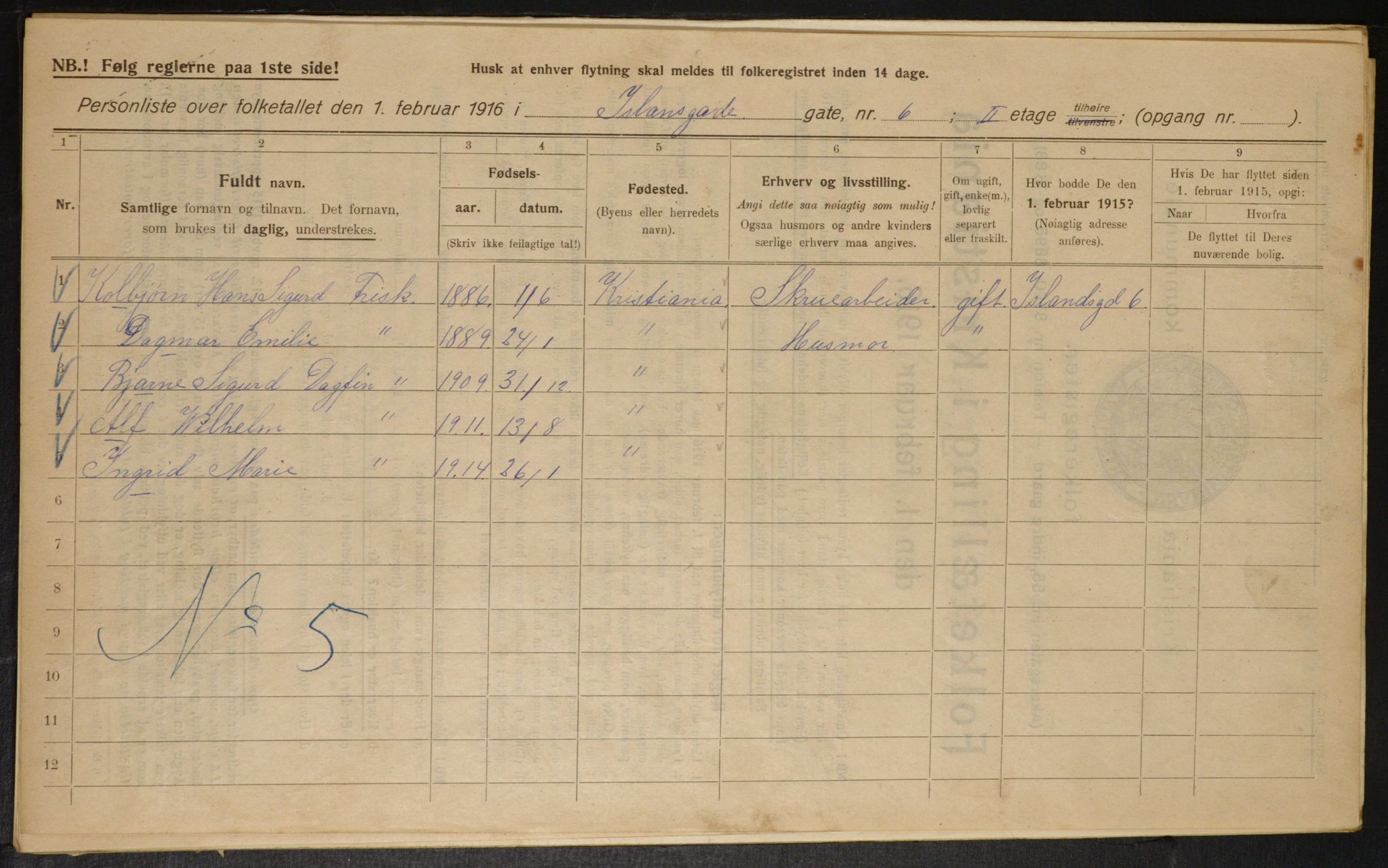 OBA, Municipal Census 1916 for Kristiania, 1916, p. 45480