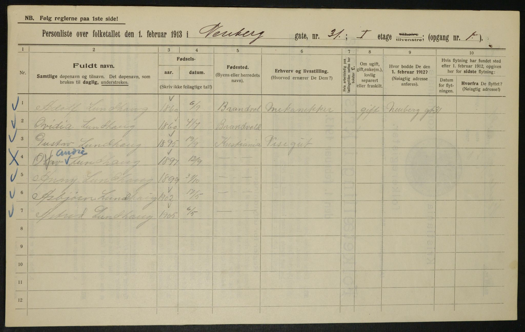 OBA, Municipal Census 1913 for Kristiania, 1913, p. 70092