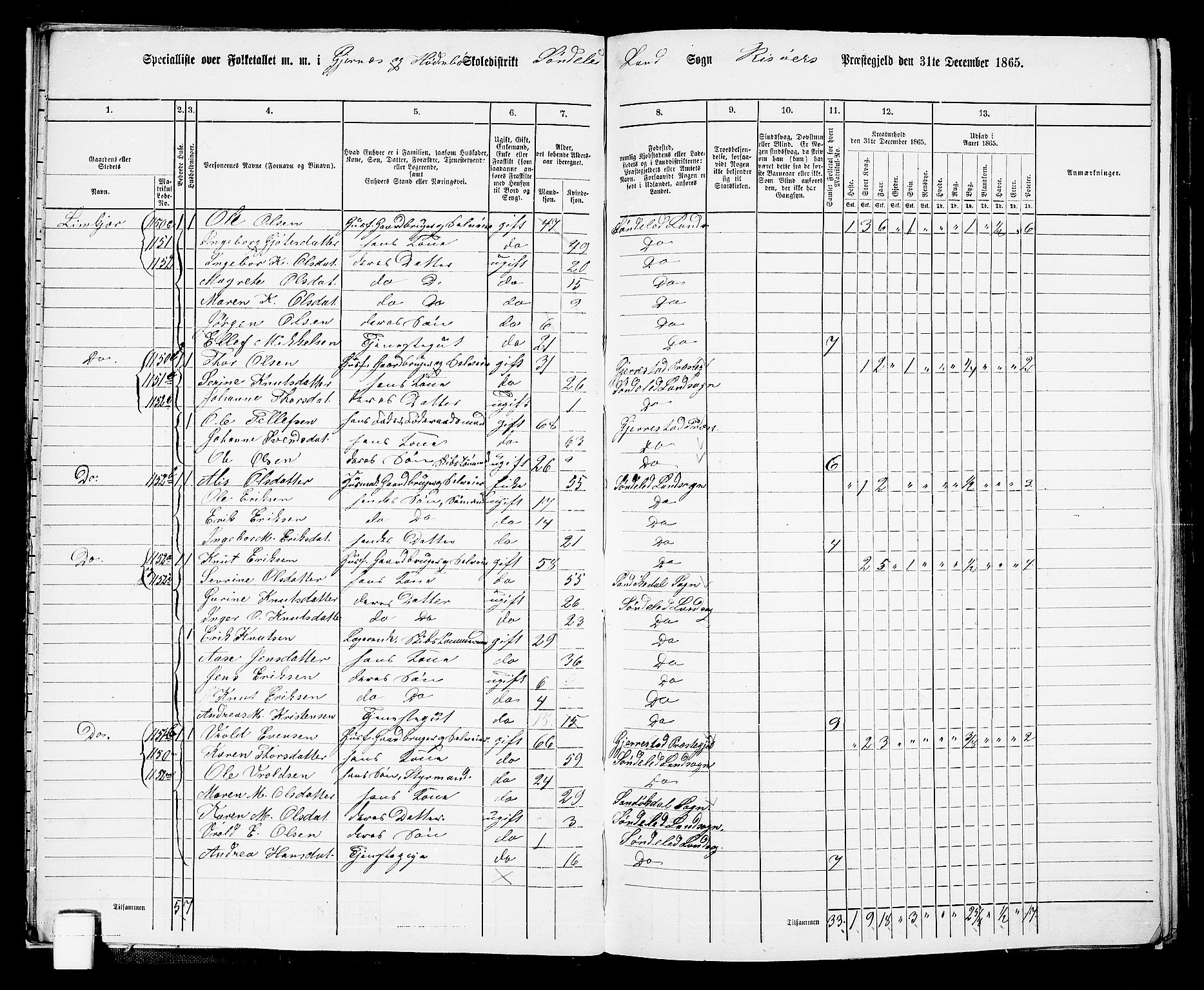 RA, 1865 census for Risør/Søndeled, 1865, p. 17