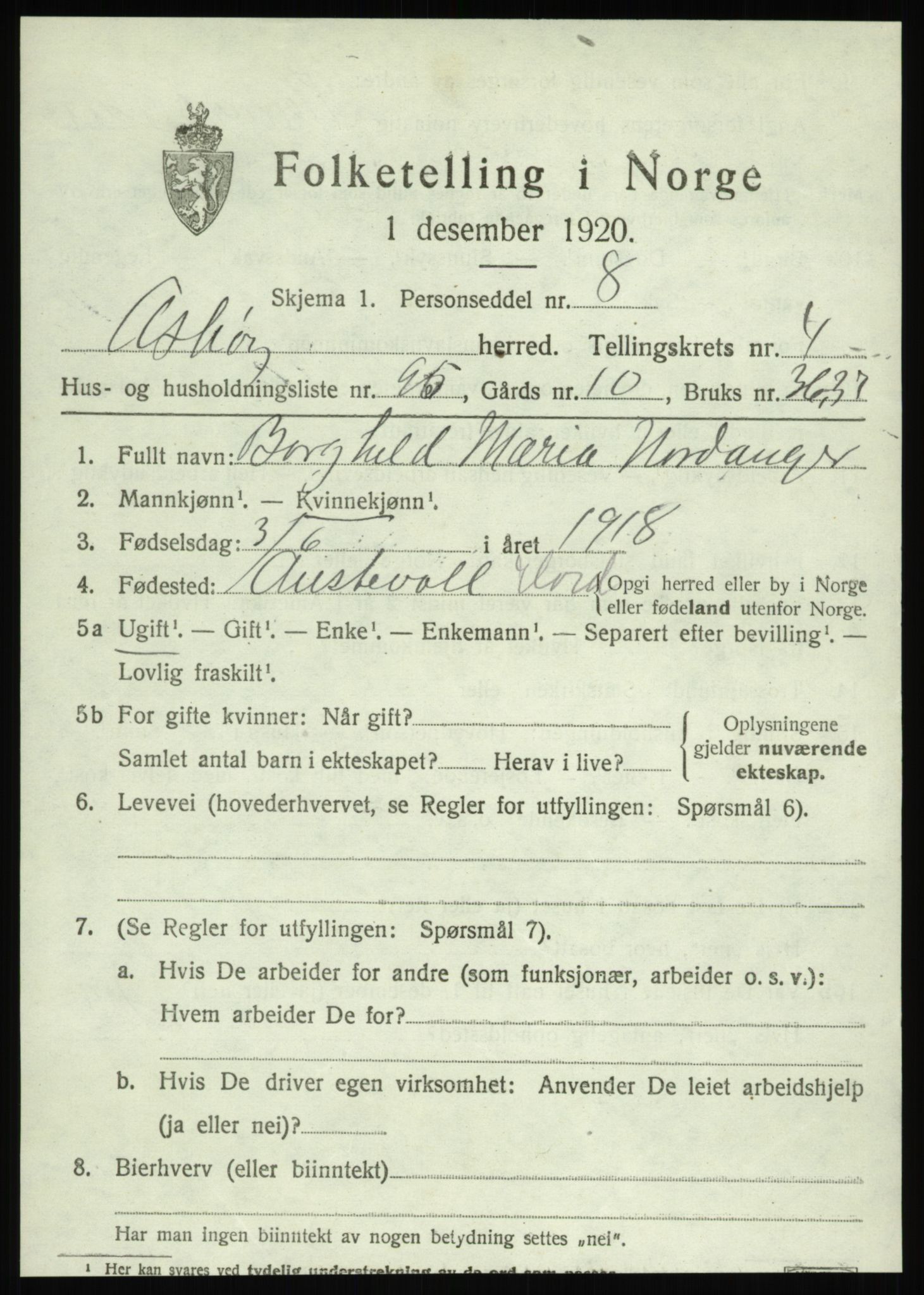 SAB, 1920 census for Askøy, 1920, p. 8748