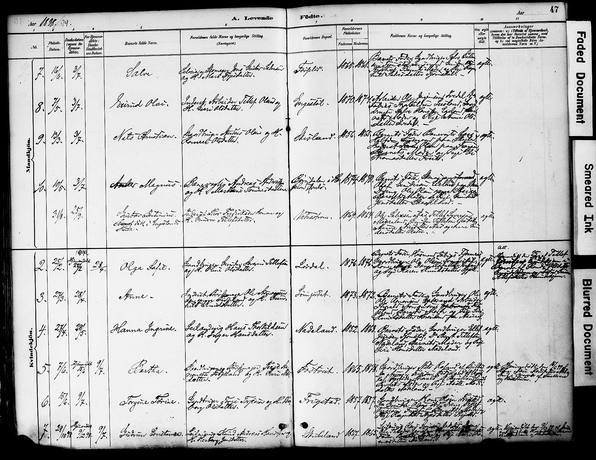 Evje sokneprestkontor, AV/SAK-1111-0008/F/Fa/Fac/L0003: Parish register (official) no. A 3, 1884-1909, p. 47