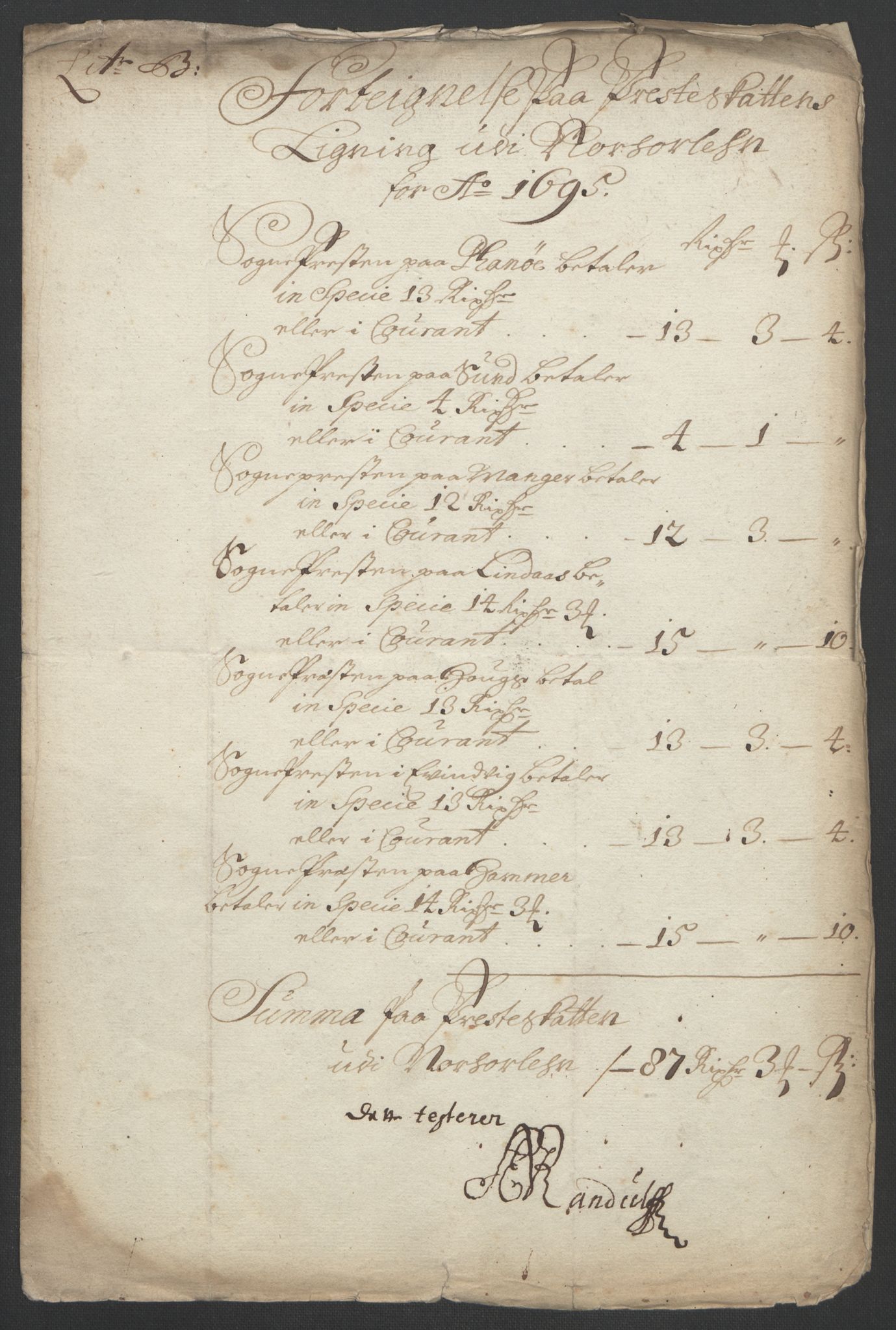 Rentekammeret inntil 1814, Reviderte regnskaper, Fogderegnskap, RA/EA-4092/R51/L3183: Fogderegnskap Nordhordland og Voss, 1695-1697, p. 103