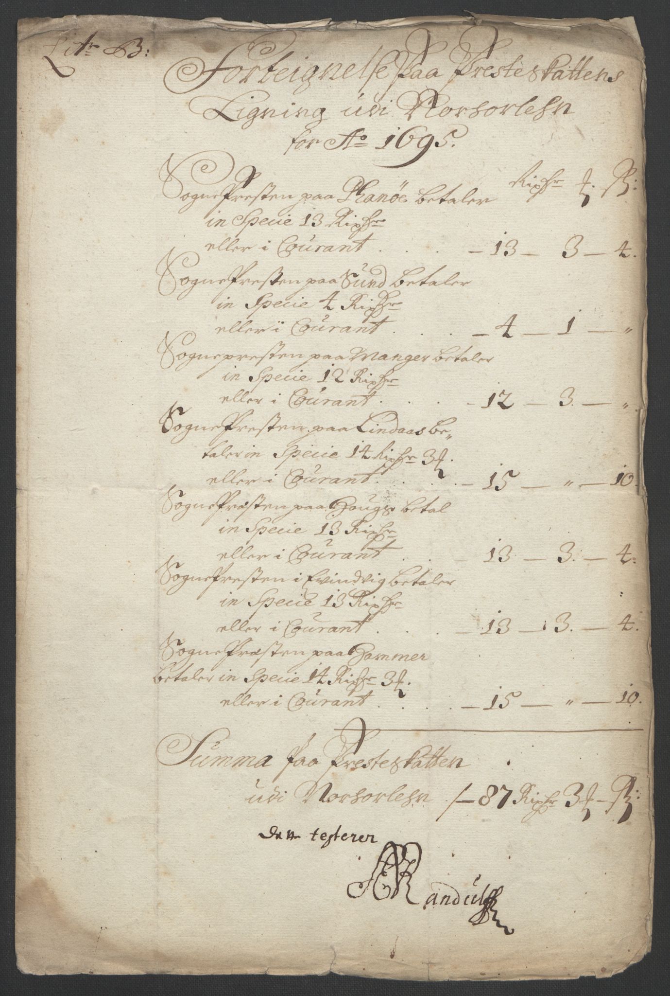 Rentekammeret inntil 1814, Reviderte regnskaper, Fogderegnskap, AV/RA-EA-4092/R51/L3183: Fogderegnskap Nordhordland og Voss, 1695-1697, p. 103