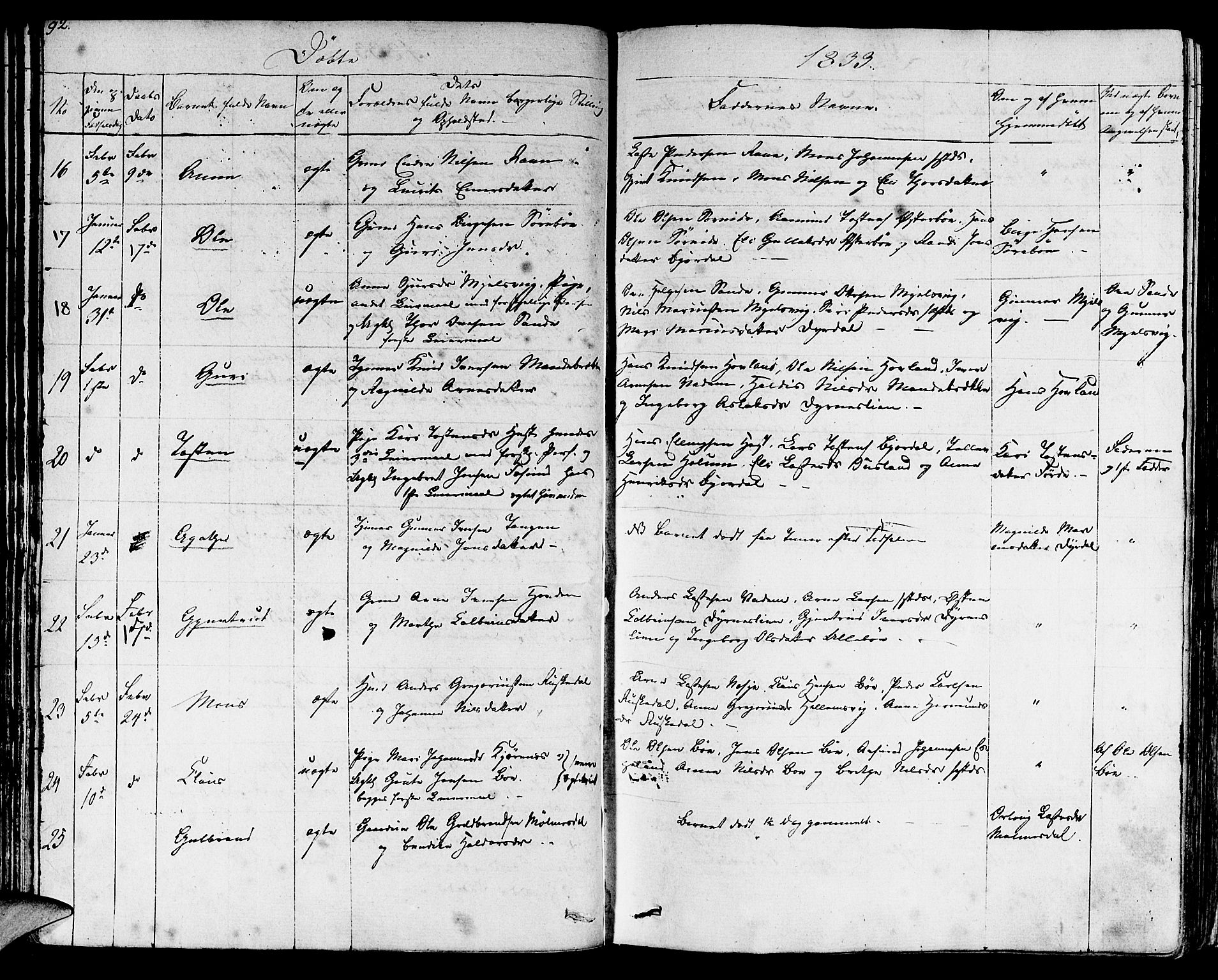 Lavik sokneprestembete, SAB/A-80901: Parish register (official) no. A 2I, 1821-1842, p. 92