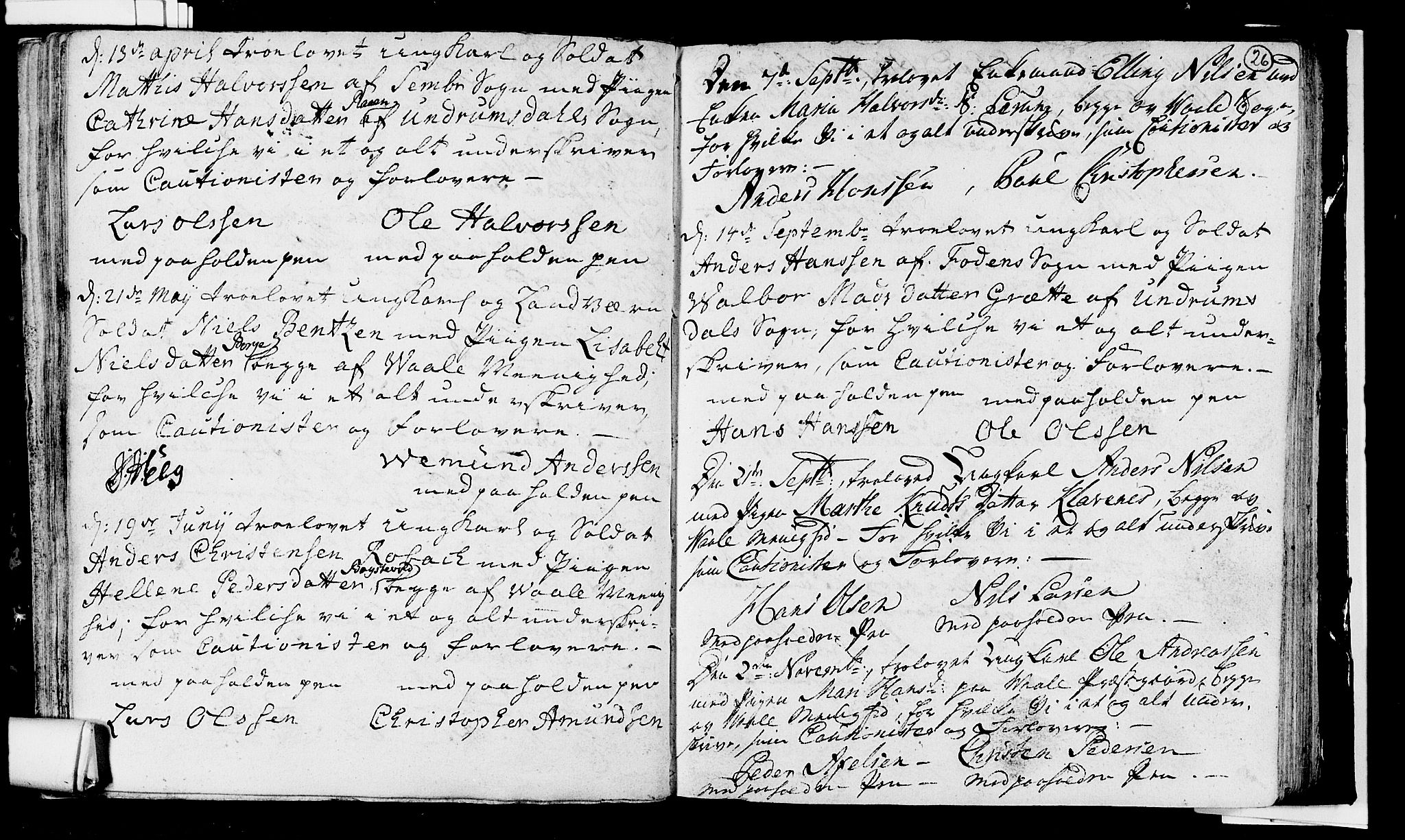 Våle kirkebøker, SAKO/A-334/H/Hb/L0002: Best man's statements no. 2, 1756-1799, p. 26