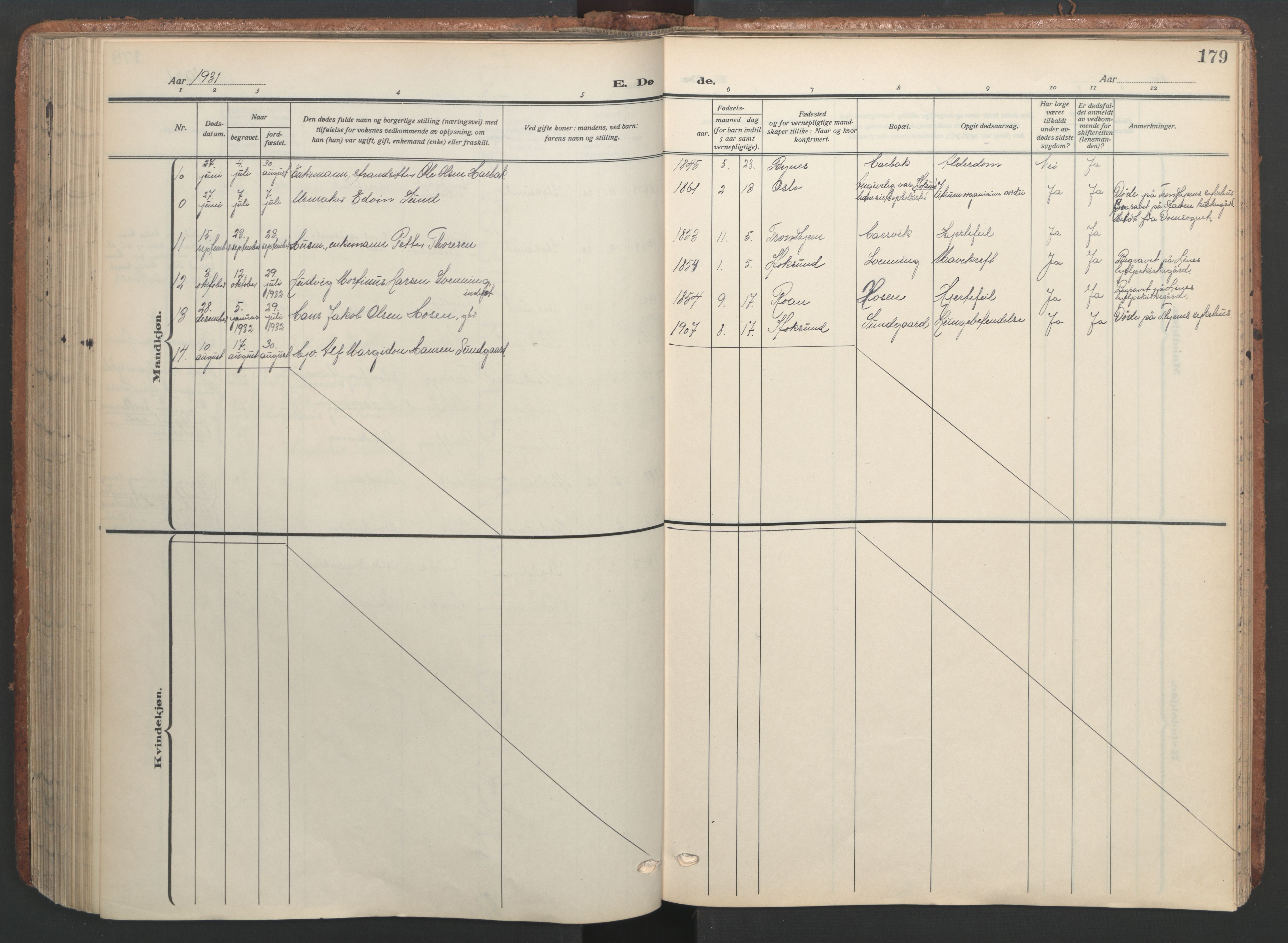 Ministerialprotokoller, klokkerbøker og fødselsregistre - Sør-Trøndelag, AV/SAT-A-1456/656/L0694: Parish register (official) no. 656A03, 1914-1931, p. 179