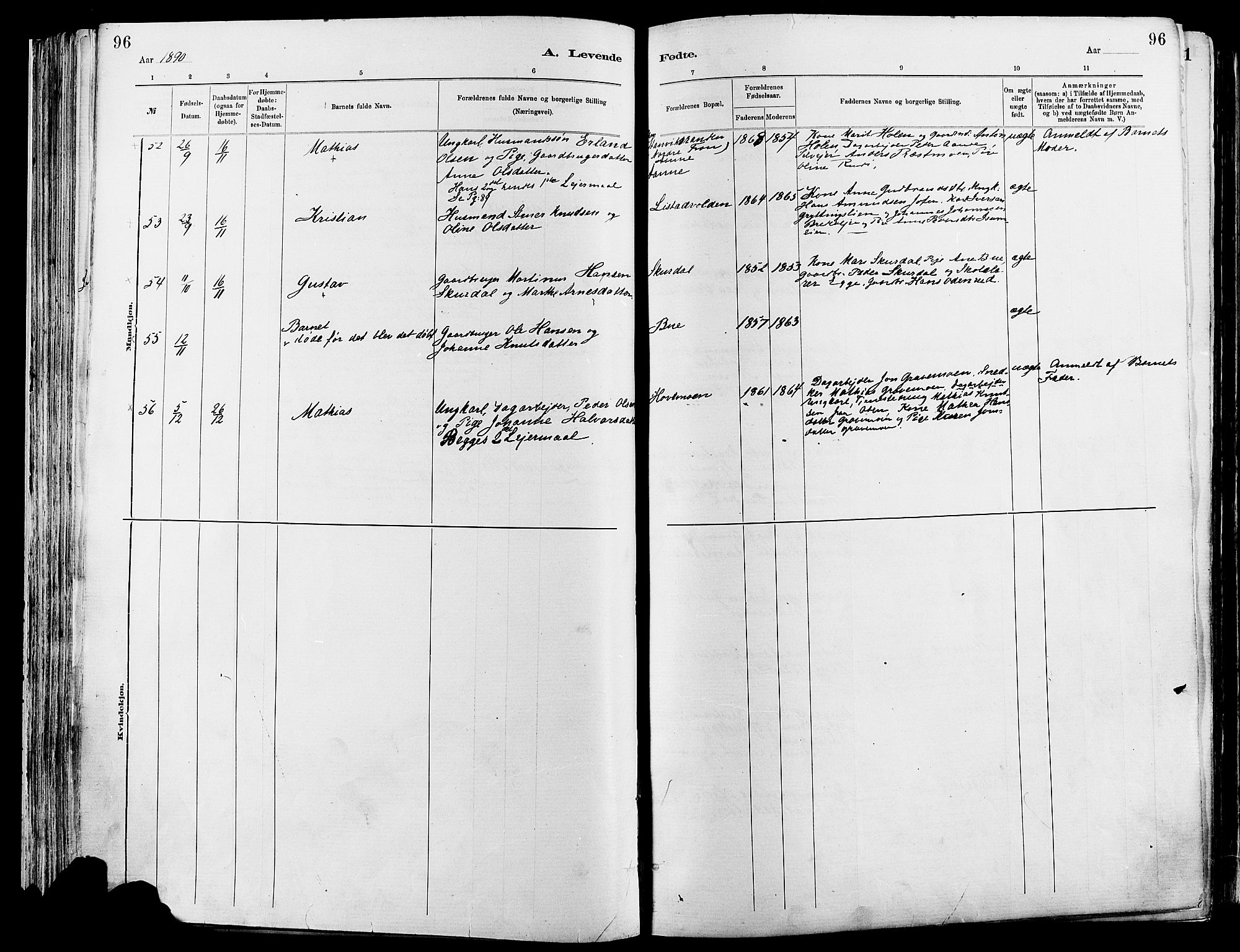 Sør-Fron prestekontor, AV/SAH-PREST-010/H/Ha/Haa/L0003: Parish register (official) no. 3, 1881-1897, p. 96