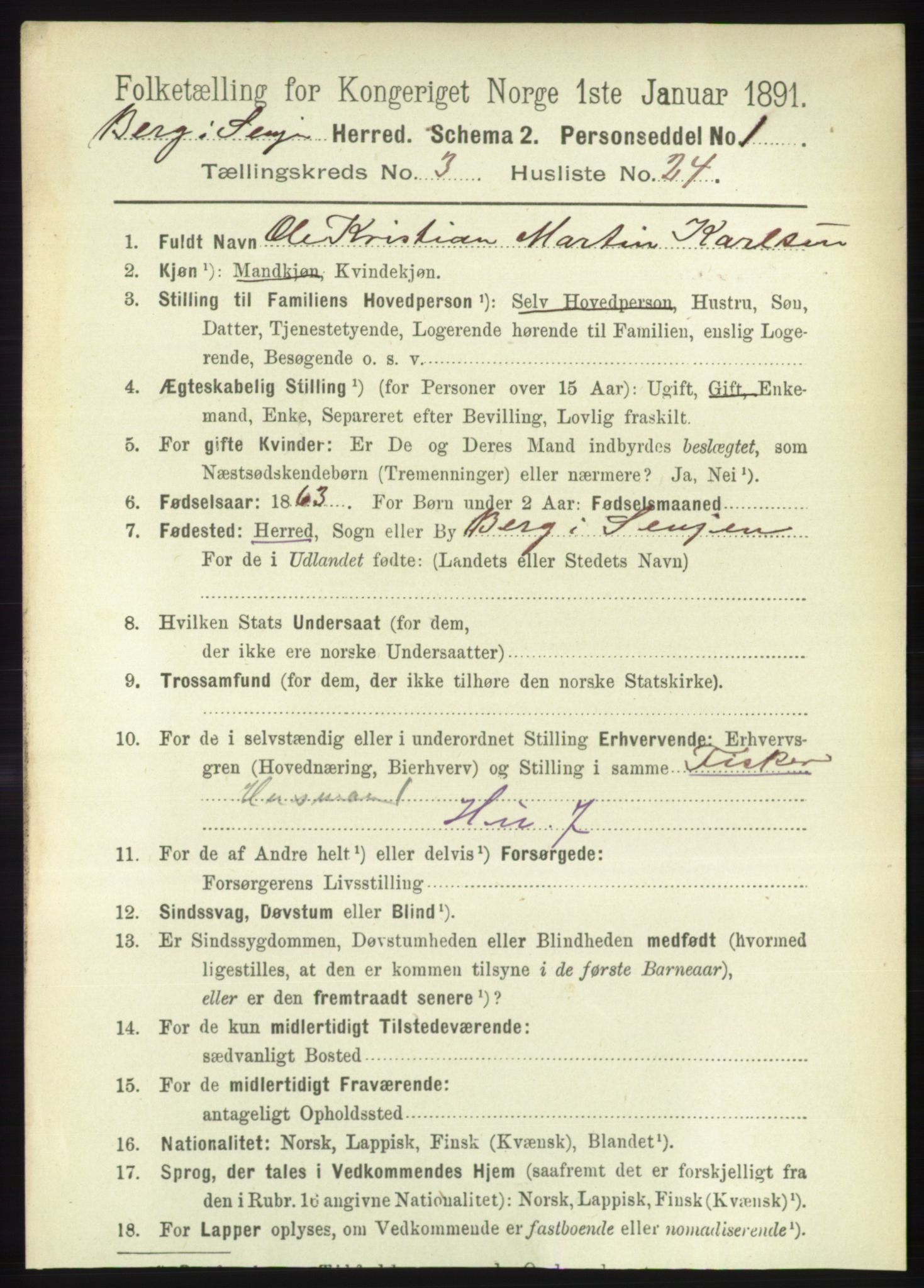 RA, 1891 census for 1929 Berg, 1891, p. 1185