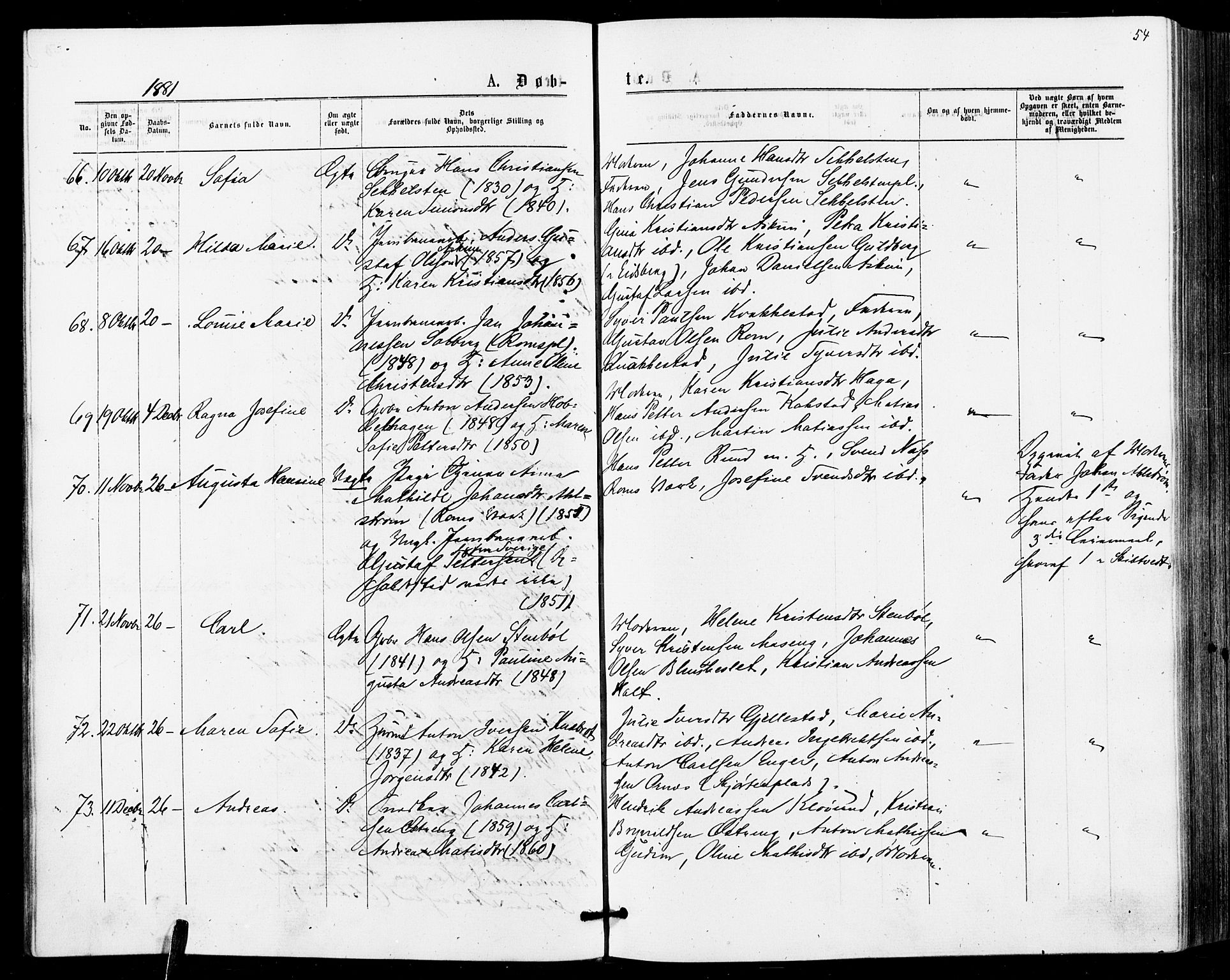 Askim prestekontor Kirkebøker, SAO/A-10900/F/Fa/L0006: Parish register (official) no. 6, 1874-1881, p. 54