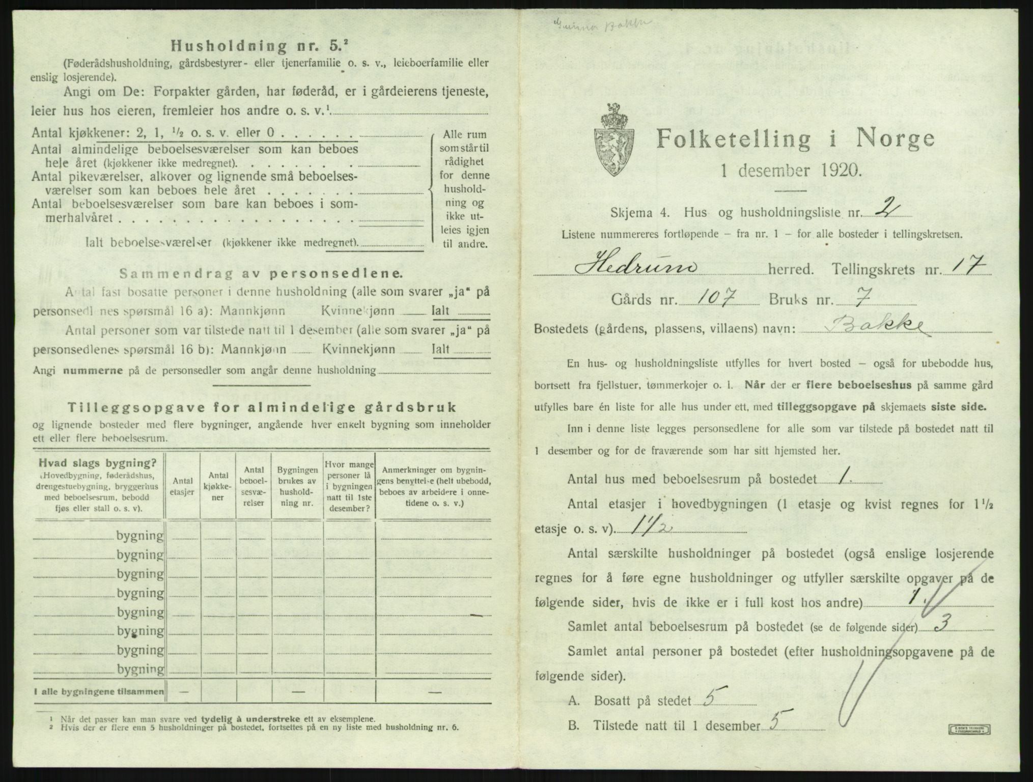 SAKO, 1920 census for Hedrum, 1920, p. 1519