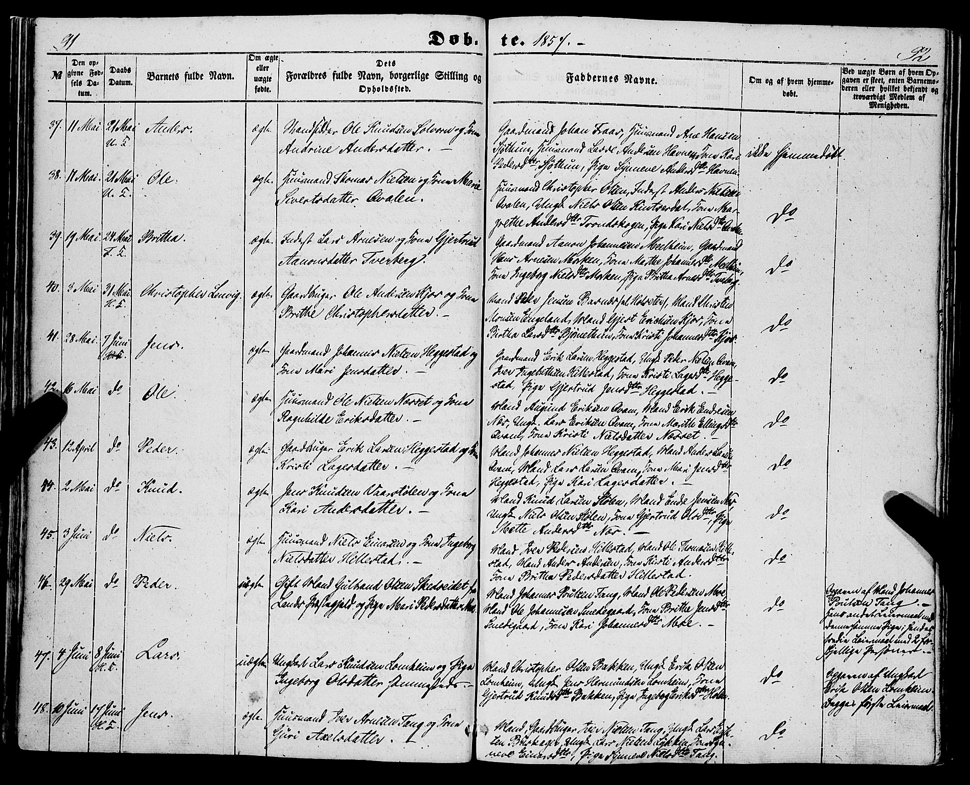 Hafslo sokneprestembete, AV/SAB-A-80301/H/Haa/Haaa/L0009: Parish register (official) no. A 9, 1852-1873, p. 91-92