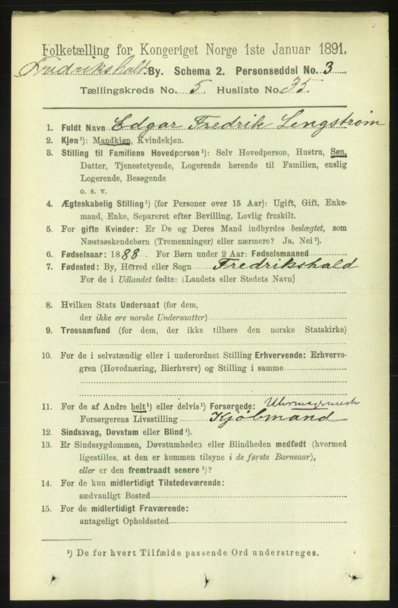 RA, 1891 census for 0101 Fredrikshald, 1891, p. 4406