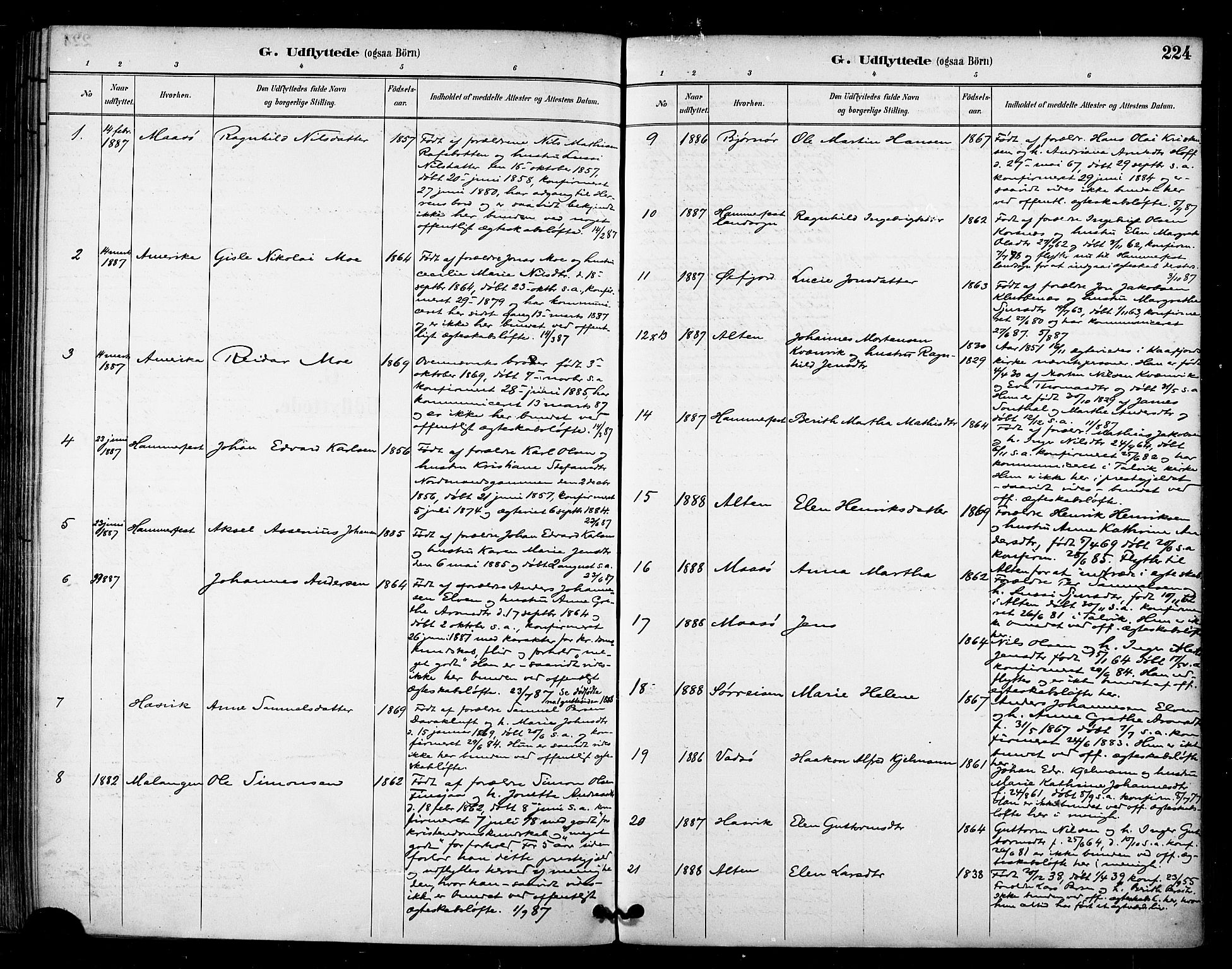 Talvik sokneprestkontor, AV/SATØ-S-1337/H/Ha/L0013kirke: Parish register (official) no. 13, 1886-1897, p. 224