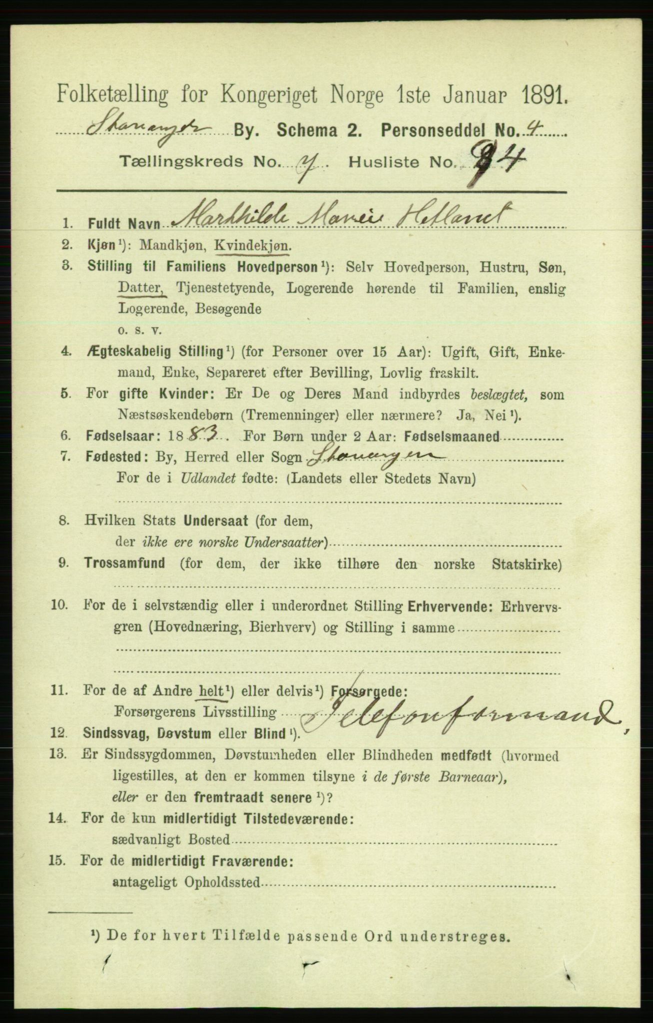 RA, 1891 census for 1103 Stavanger, 1891, p. 11965