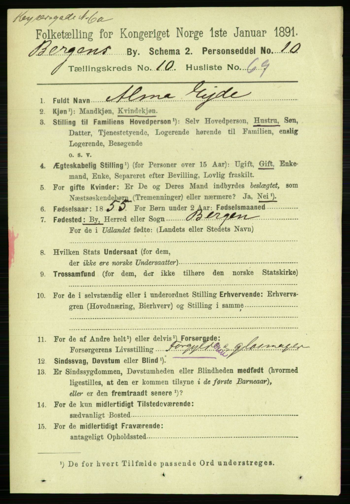 RA, 1891 Census for 1301 Bergen, 1891, p. 19806