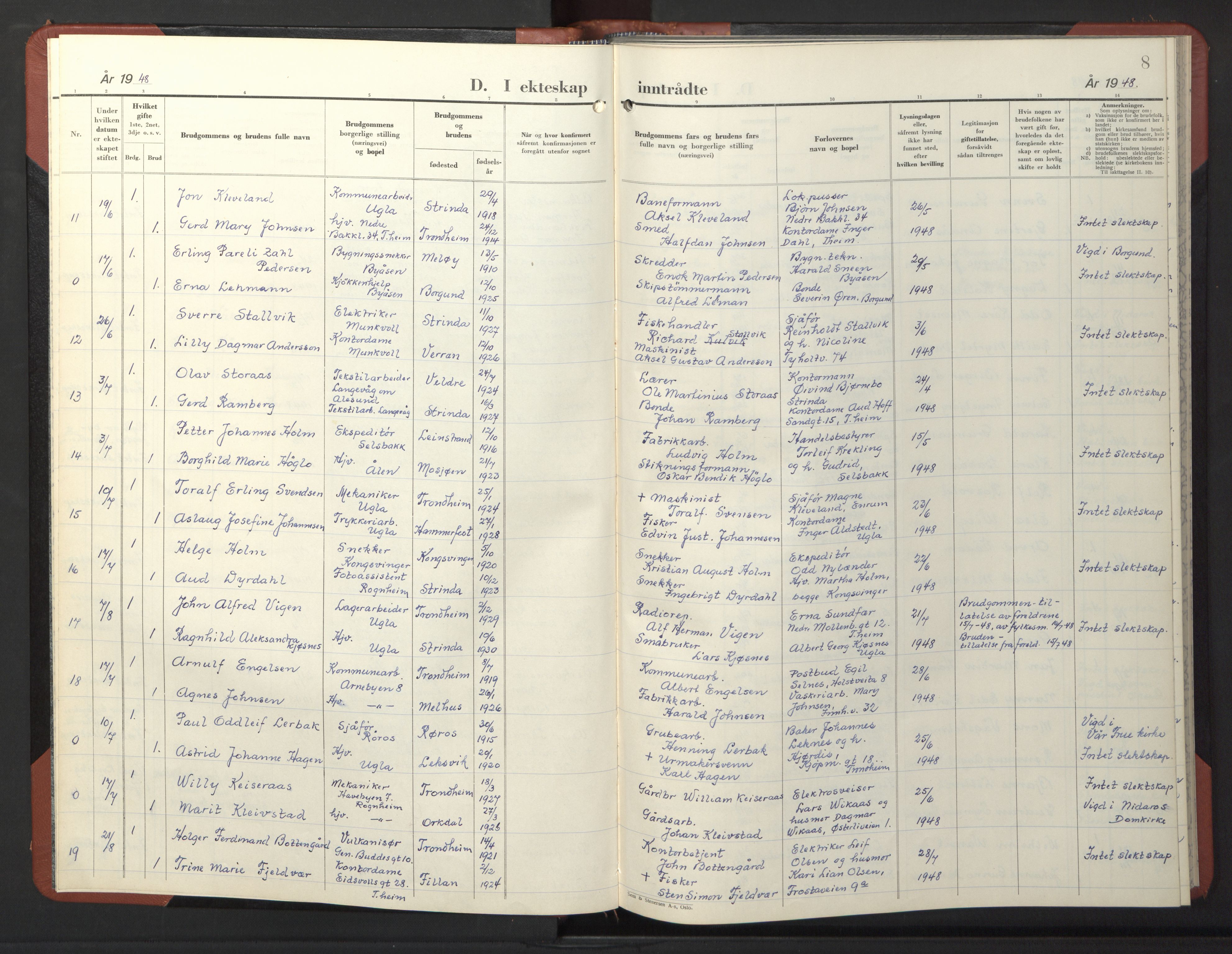 Ministerialprotokoller, klokkerbøker og fødselsregistre - Sør-Trøndelag, AV/SAT-A-1456/611/L0359: Parish register (copy) no. 611C07, 1947-1950, p. 8