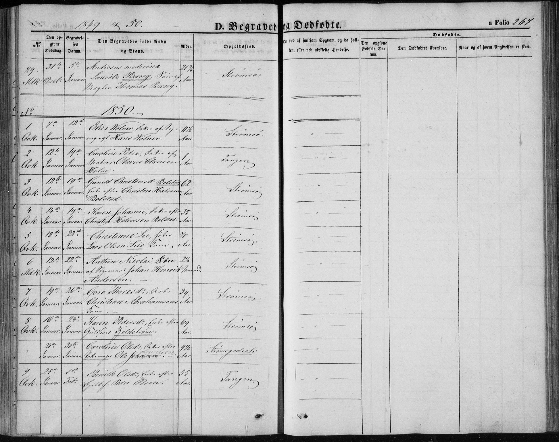 Strømsø kirkebøker, SAKO/A-246/F/Fa/L0014: Parish register (official) no. I 14, 1848-1858, p. 267