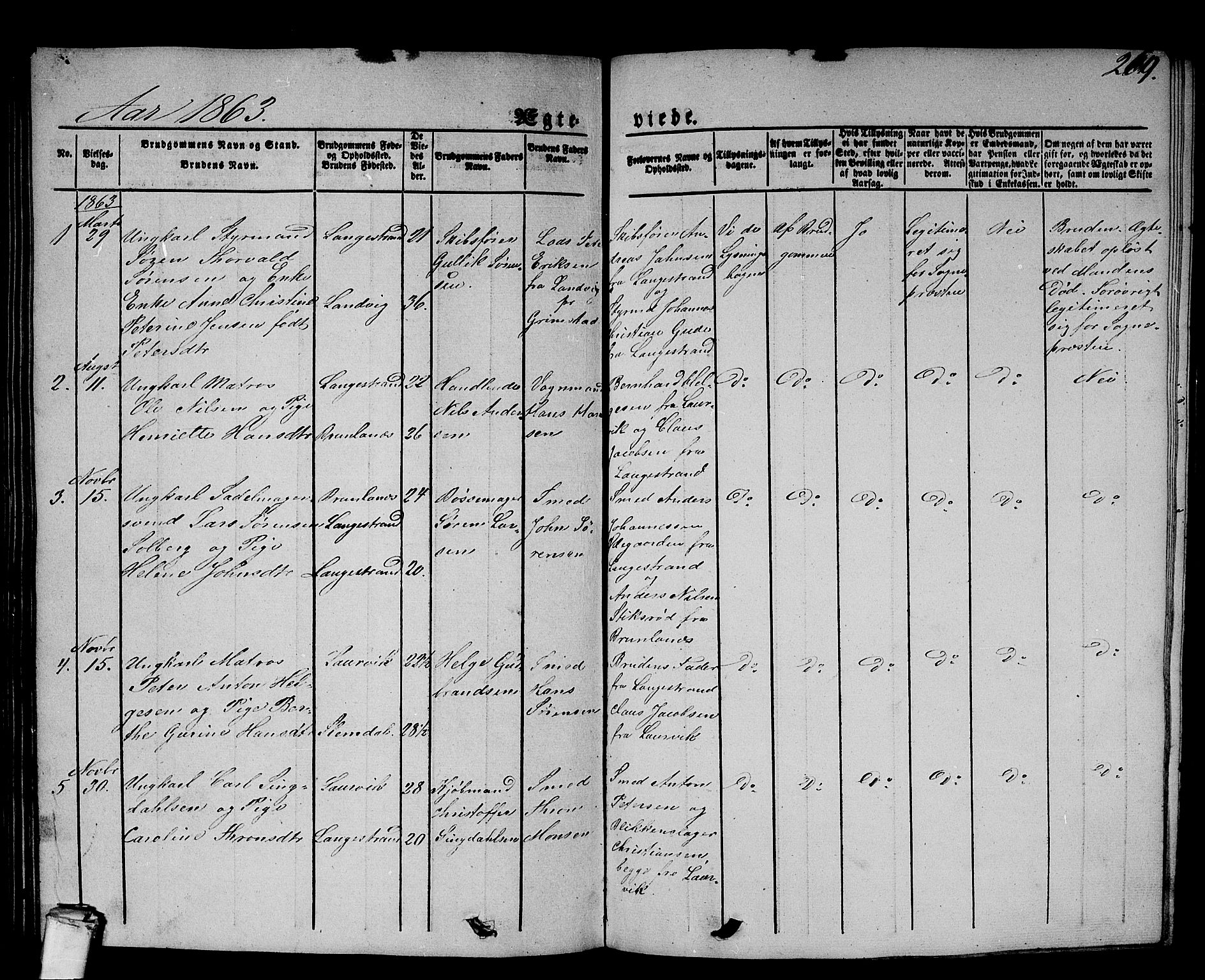 Larvik kirkebøker, AV/SAKO-A-352/G/Gb/L0002: Parish register (copy) no. II 2, 1843-1866, p. 269
