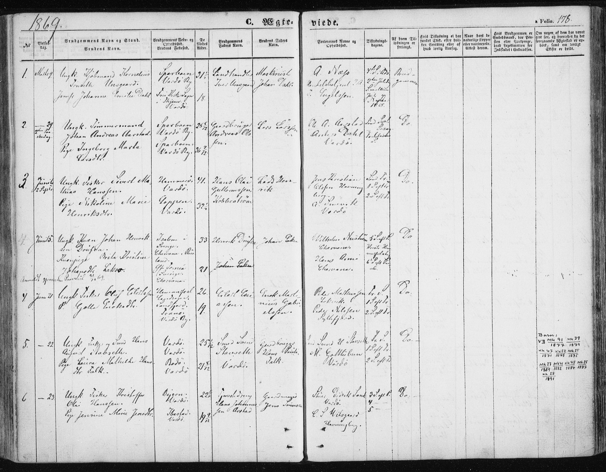 Vardø sokneprestkontor, SATØ/S-1332/H/Ha/L0004kirke: Parish register (official) no. 4, 1862-1871, p. 178