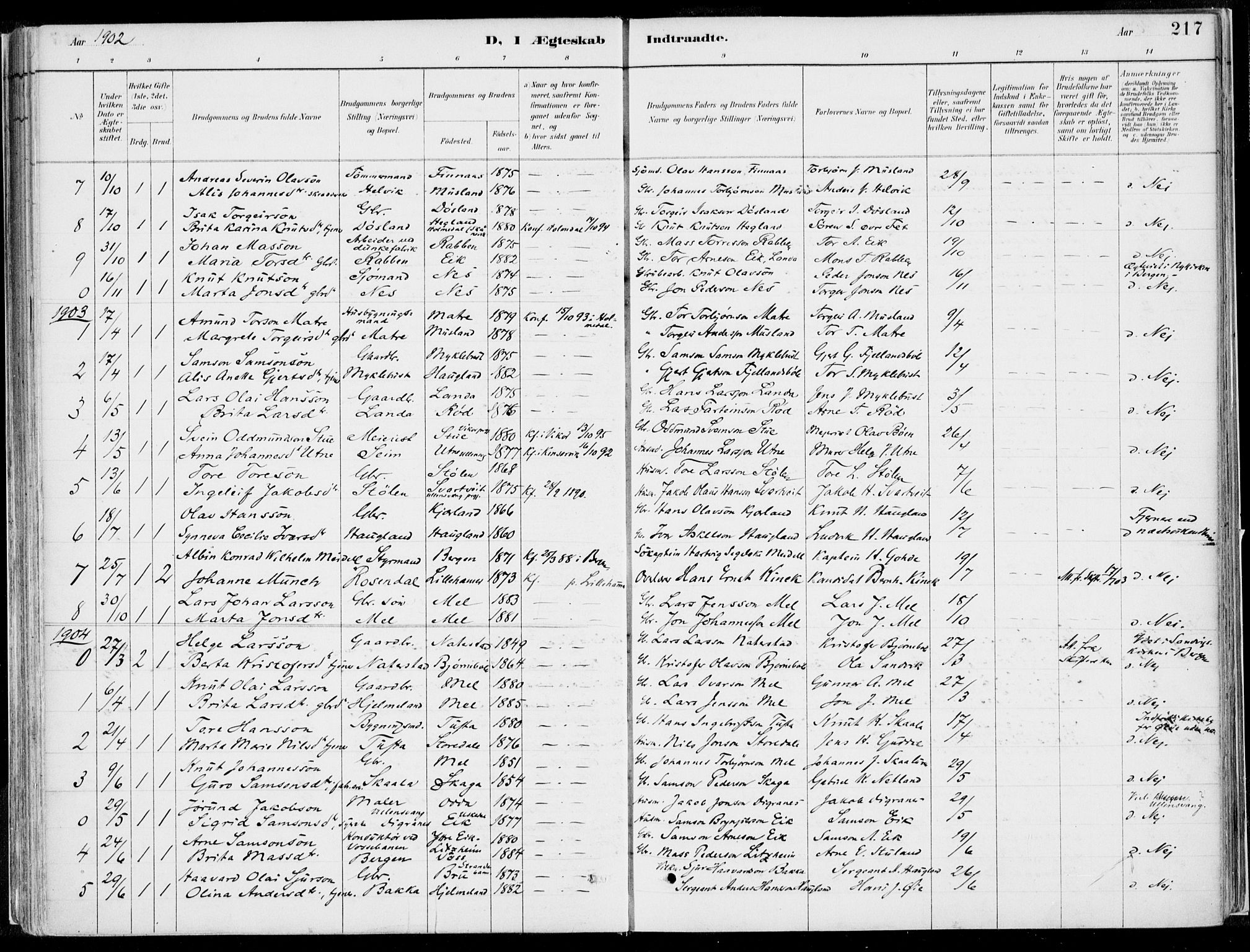 Kvinnherad sokneprestembete, SAB/A-76401/H/Haa: Parish register (official) no. B  1, 1887-1921, p. 217