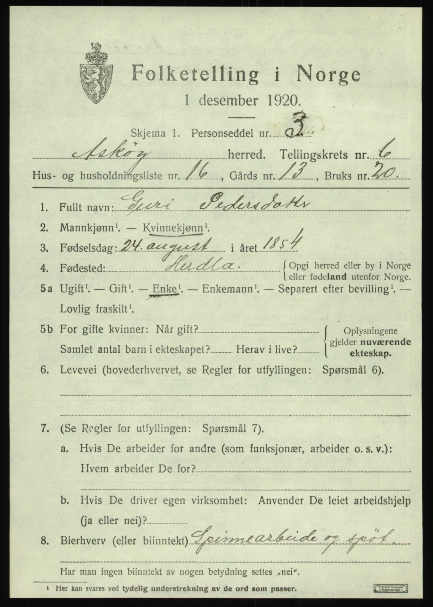 SAB, 1920 census for Askøy, 1920, p. 10296
