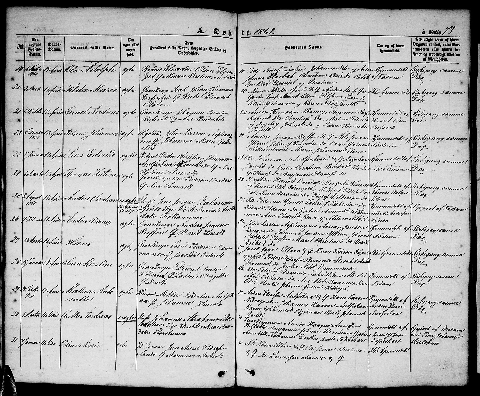 Ministerialprotokoller, klokkerbøker og fødselsregistre - Nordland, AV/SAT-A-1459/827/L0414: Parish register (copy) no. 827C03, 1853-1865, p. 78