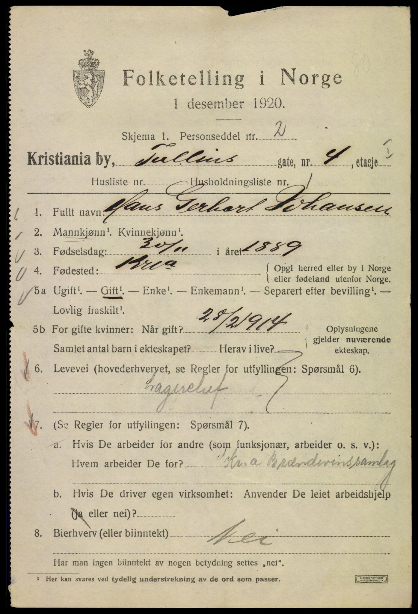 SAO, 1920 census for Kristiania, 1920, p. 604273