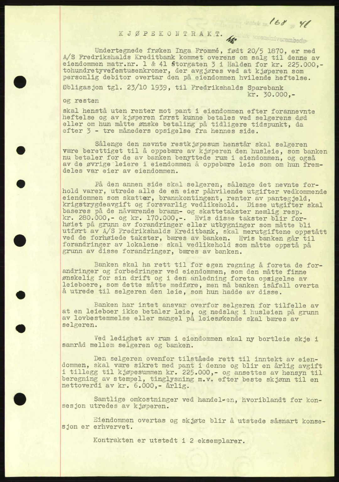 Idd og Marker sorenskriveri, AV/SAO-A-10283/G/Gb/Gbb/L0004: Mortgage book no. A4, 1940-1941, Diary no: : 168/1941