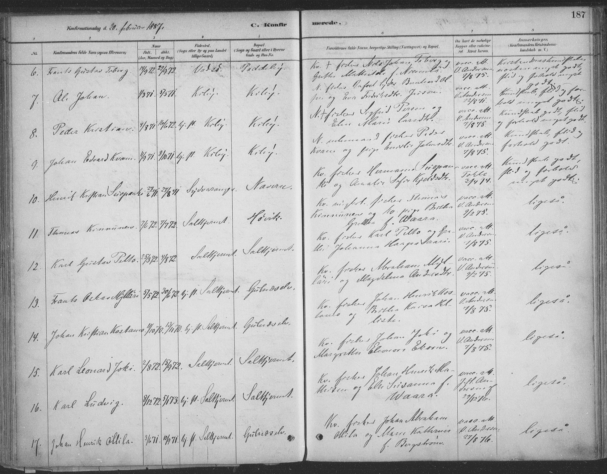 Vadsø sokneprestkontor, SATØ/S-1325/H/Ha/L0009kirke: Parish register (official) no. 9, 1881-1917, p. 187