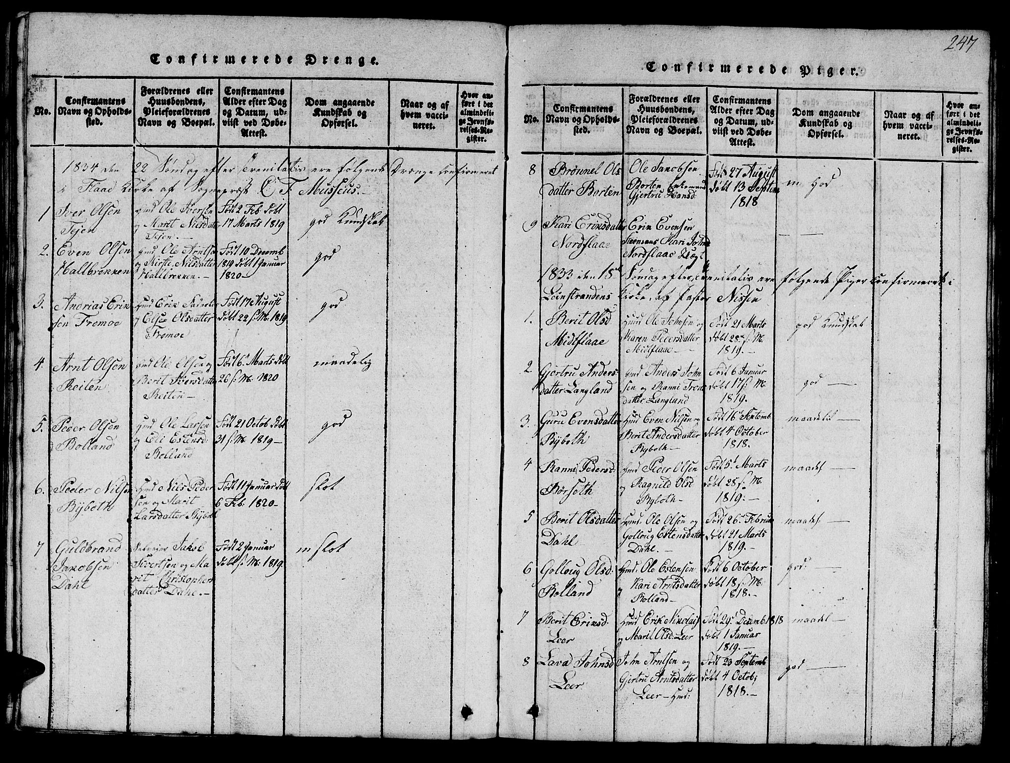 Ministerialprotokoller, klokkerbøker og fødselsregistre - Sør-Trøndelag, SAT/A-1456/693/L1121: Parish register (copy) no. 693C02, 1816-1869, p. 247