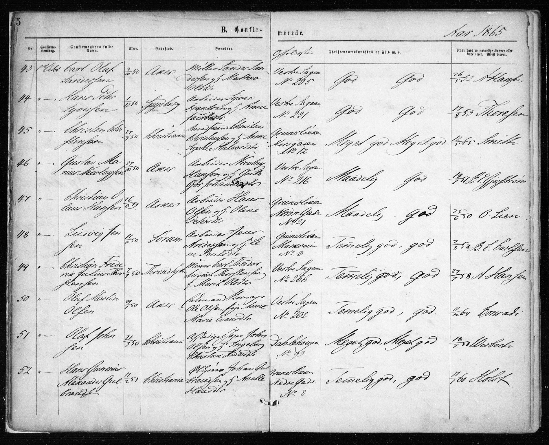 Gamle Aker prestekontor Kirkebøker, AV/SAO-A-10617a/F/L0003: Parish register (official) no. 3, 1865-1873, p. 5