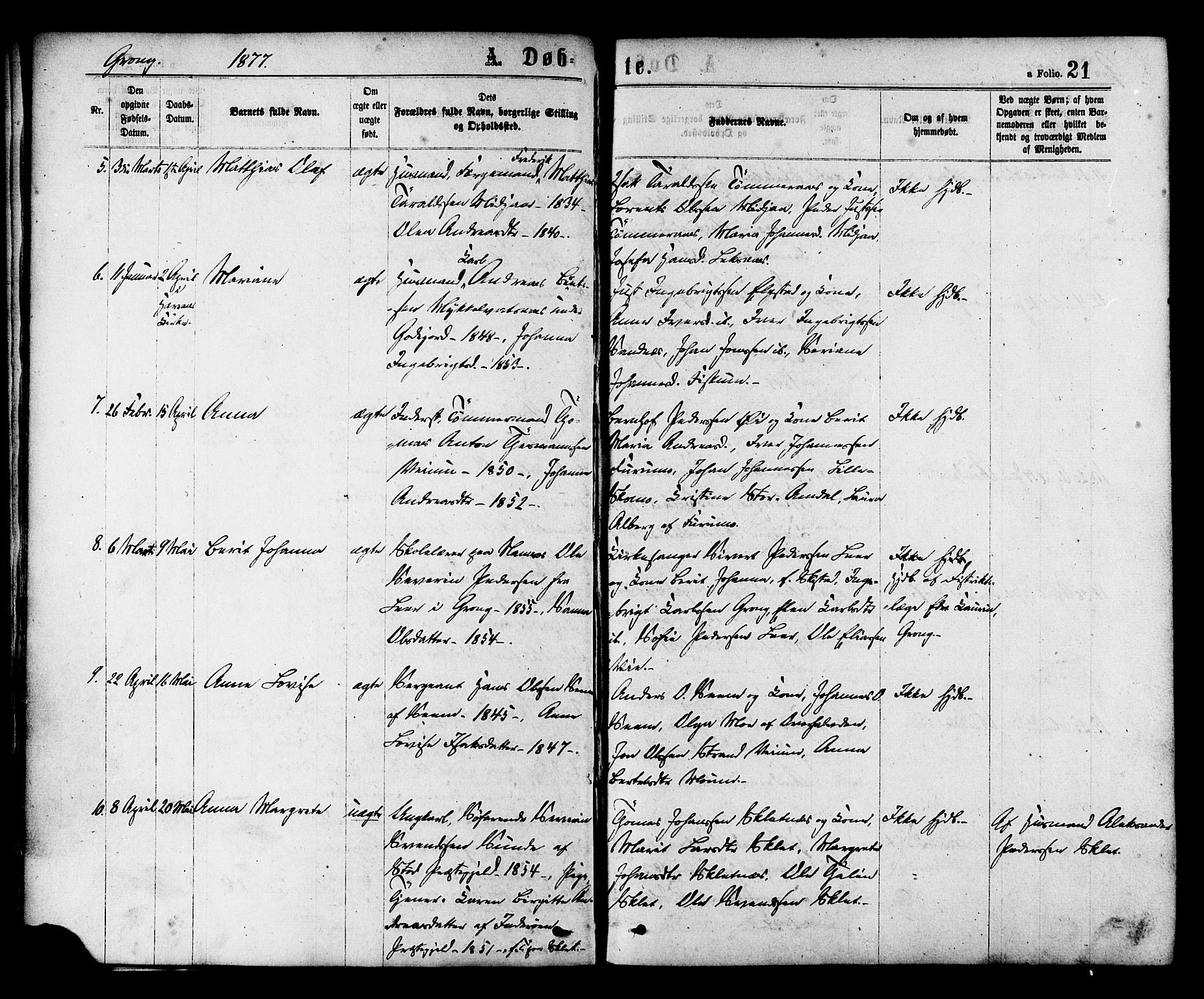 Ministerialprotokoller, klokkerbøker og fødselsregistre - Nord-Trøndelag, SAT/A-1458/758/L0516: Parish register (official) no. 758A03 /1, 1869-1879, p. 21
