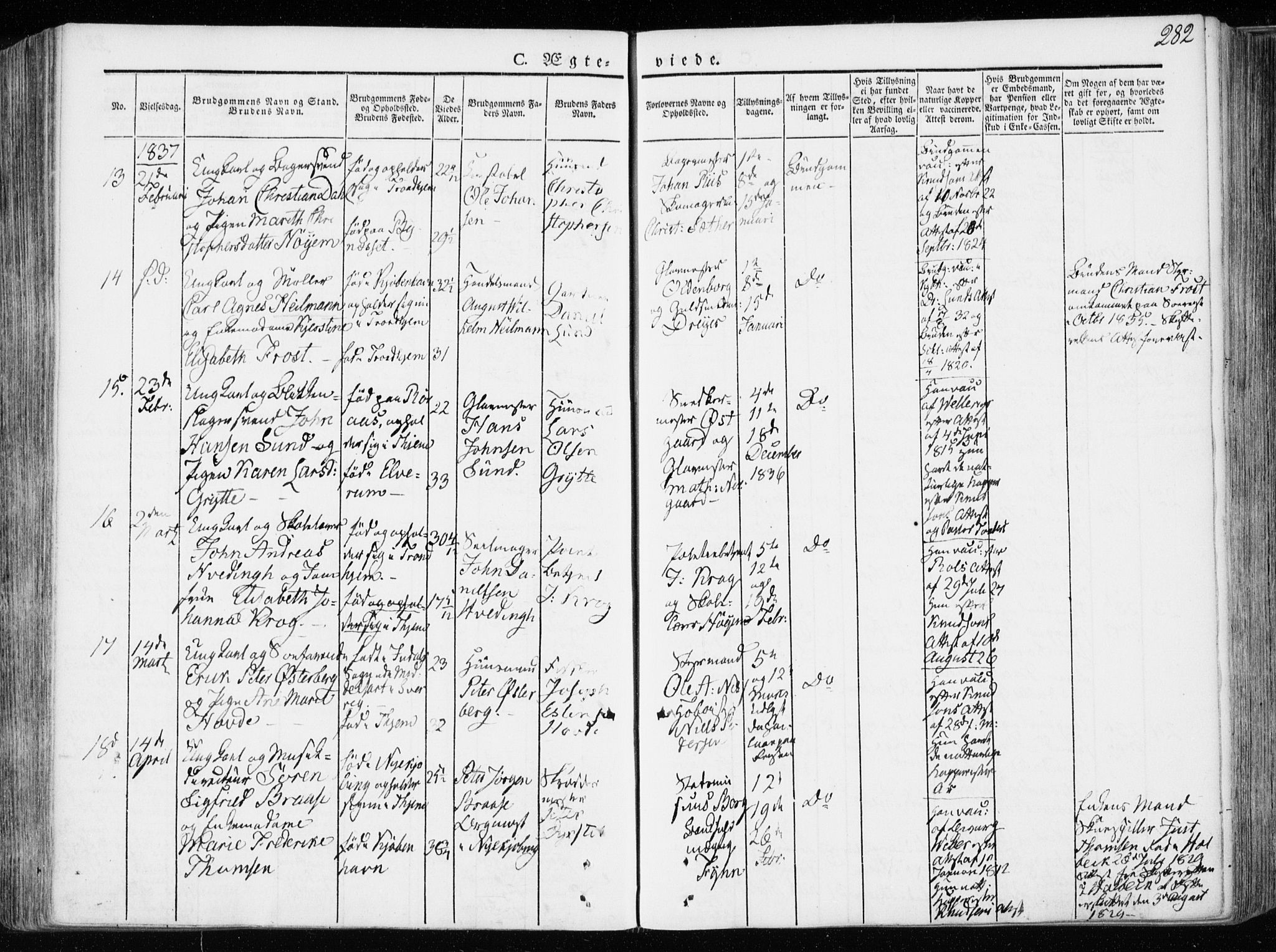 Ministerialprotokoller, klokkerbøker og fødselsregistre - Sør-Trøndelag, SAT/A-1456/601/L0047: Parish register (official) no. 601A15, 1831-1839, p. 282