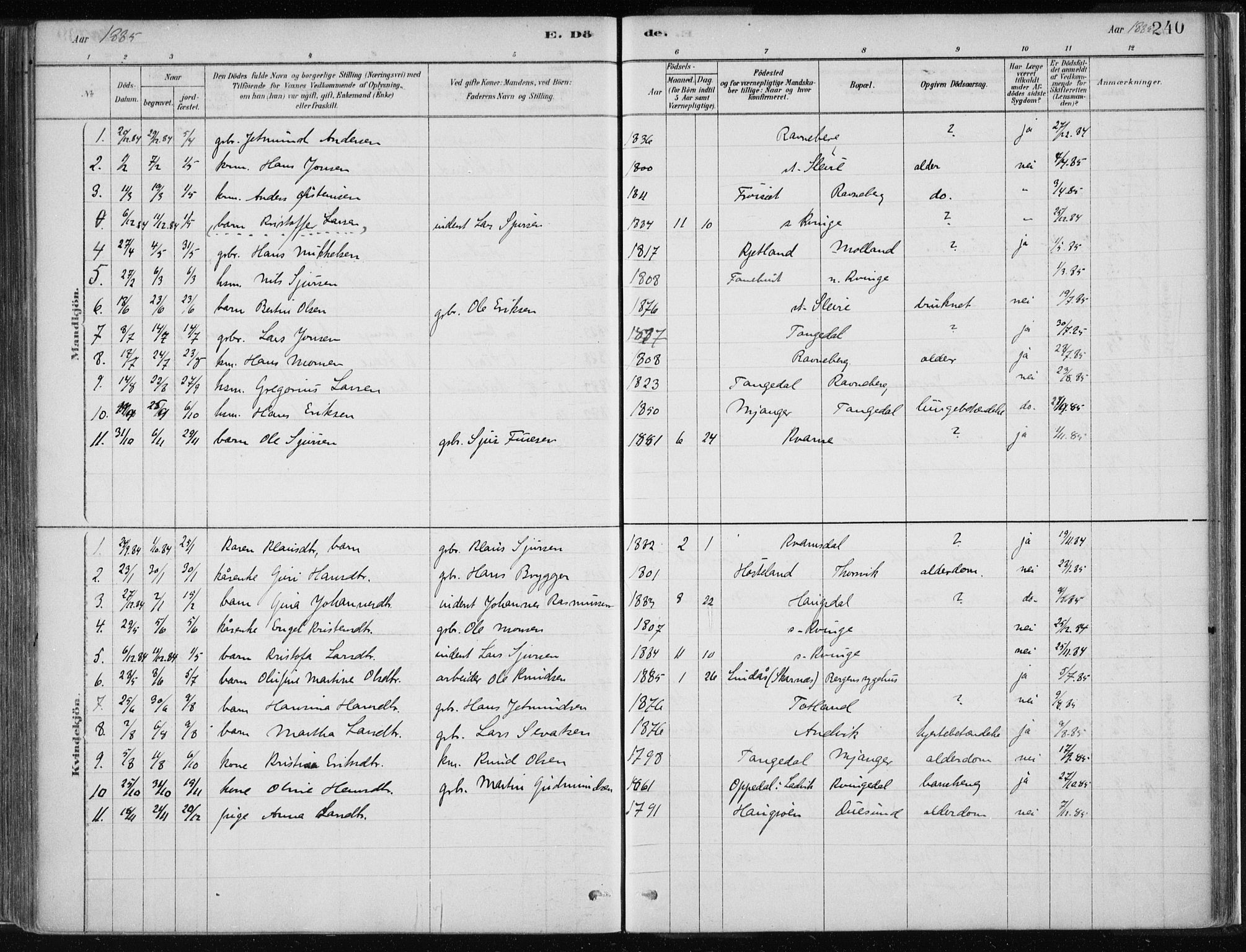 Masfjorden Sokneprestembete, SAB/A-77001: Parish register (official) no. B  1, 1876-1899, p. 240