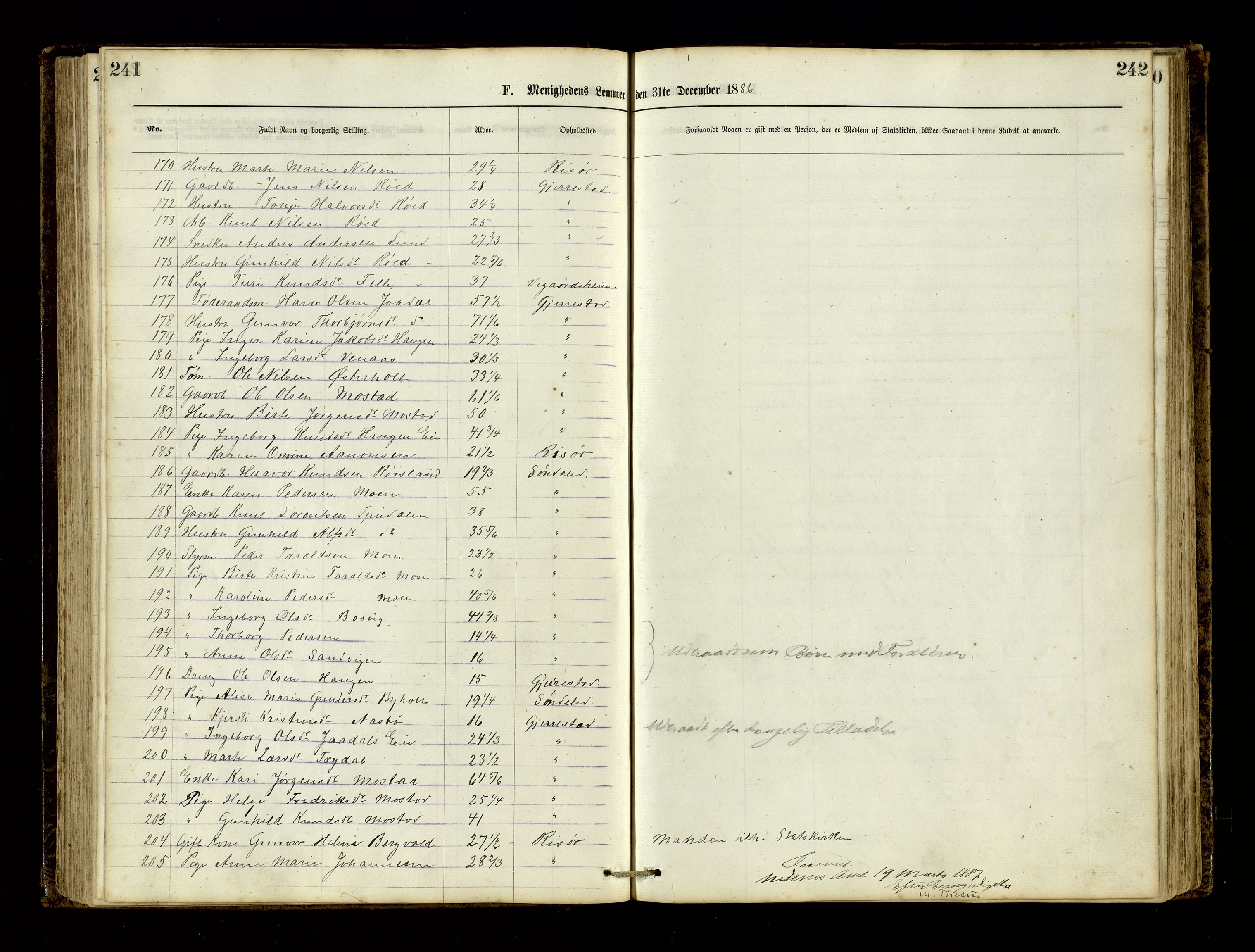 Den evangelisk-lutherske frimenighet, Risør, AV/SAK-1292-0007/F/Fa/L0001: Dissenter register no. F 17, 1877-1892, p. 241-242