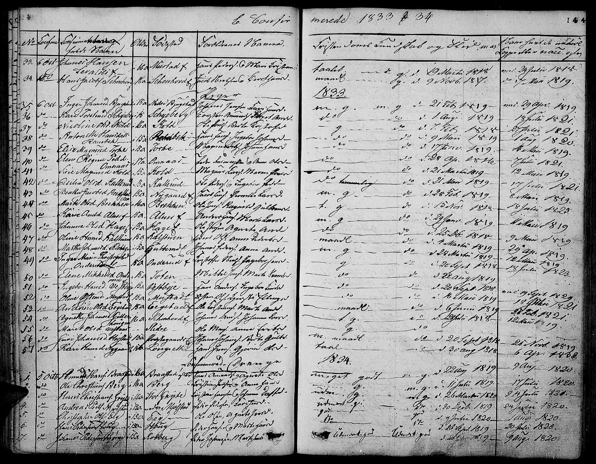 Vardal prestekontor, SAH/PREST-100/H/Ha/Hab/L0004: Parish register (copy) no. 4, 1831-1853, p. 144